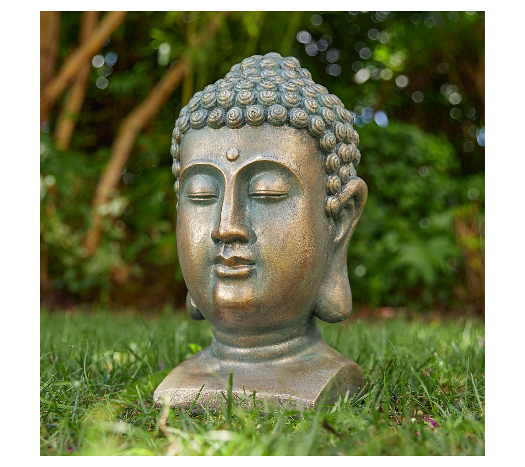 Glitzhome 16" MGO Faux Bronze Buddha Head Garden Statue