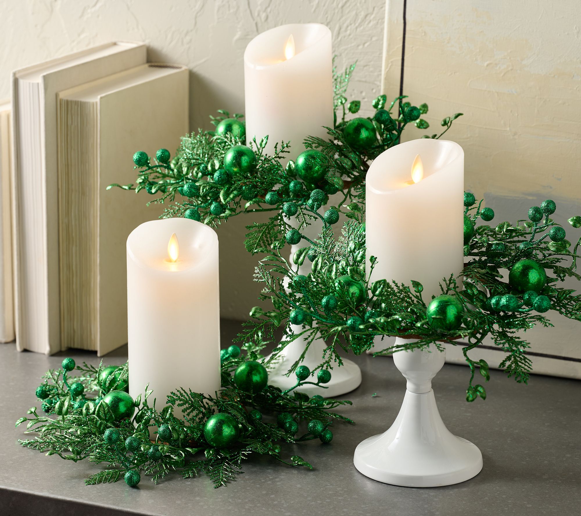 Set of 3 Glitter Leaf and Ornament Candle Rings by Valerie