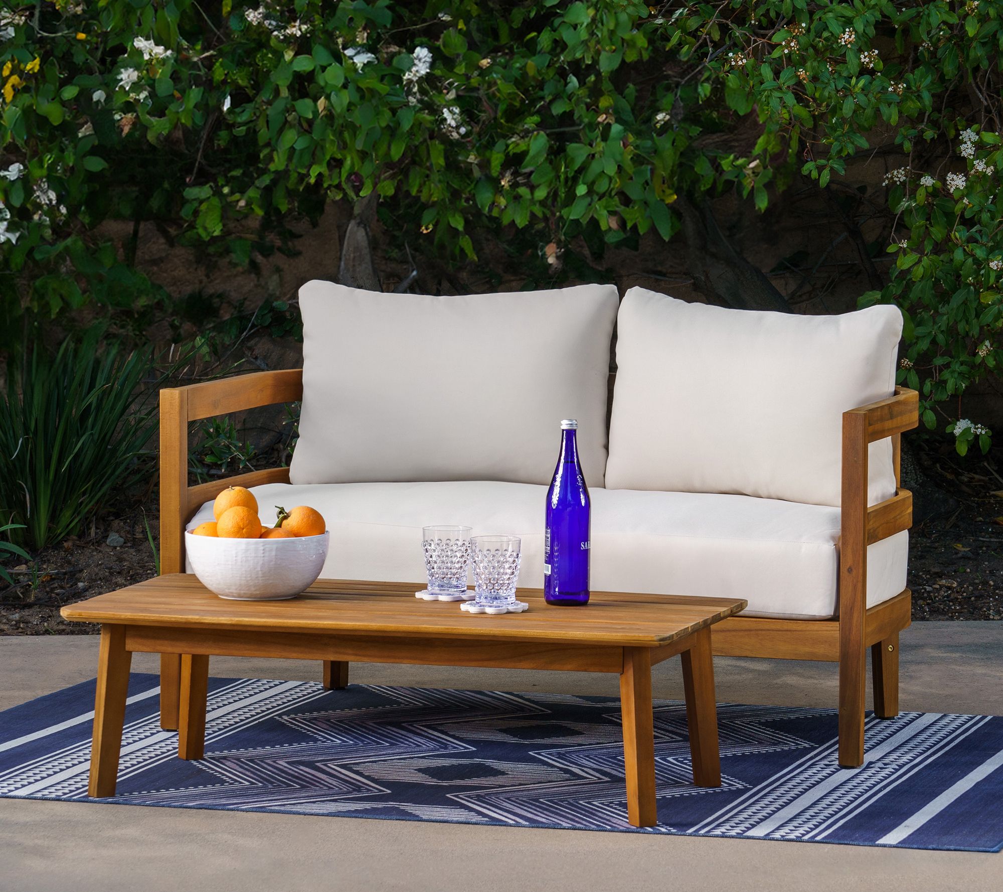 Linon Home Breton Outdoor Brown Loveseat and Table