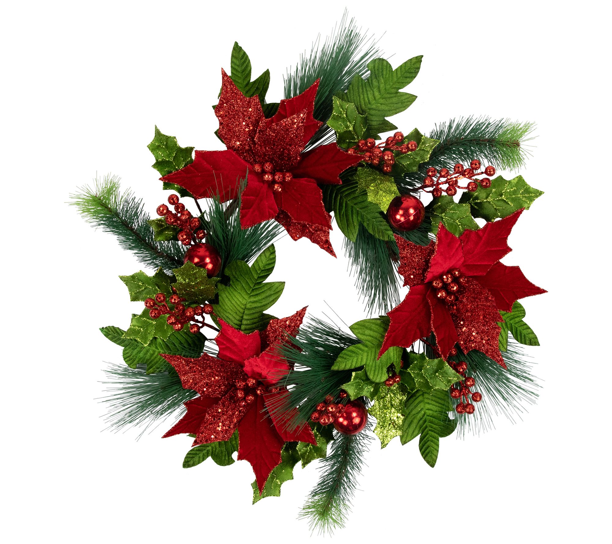 Northlight 24" Red Poinsettia and Long Pine Christmas Wreath