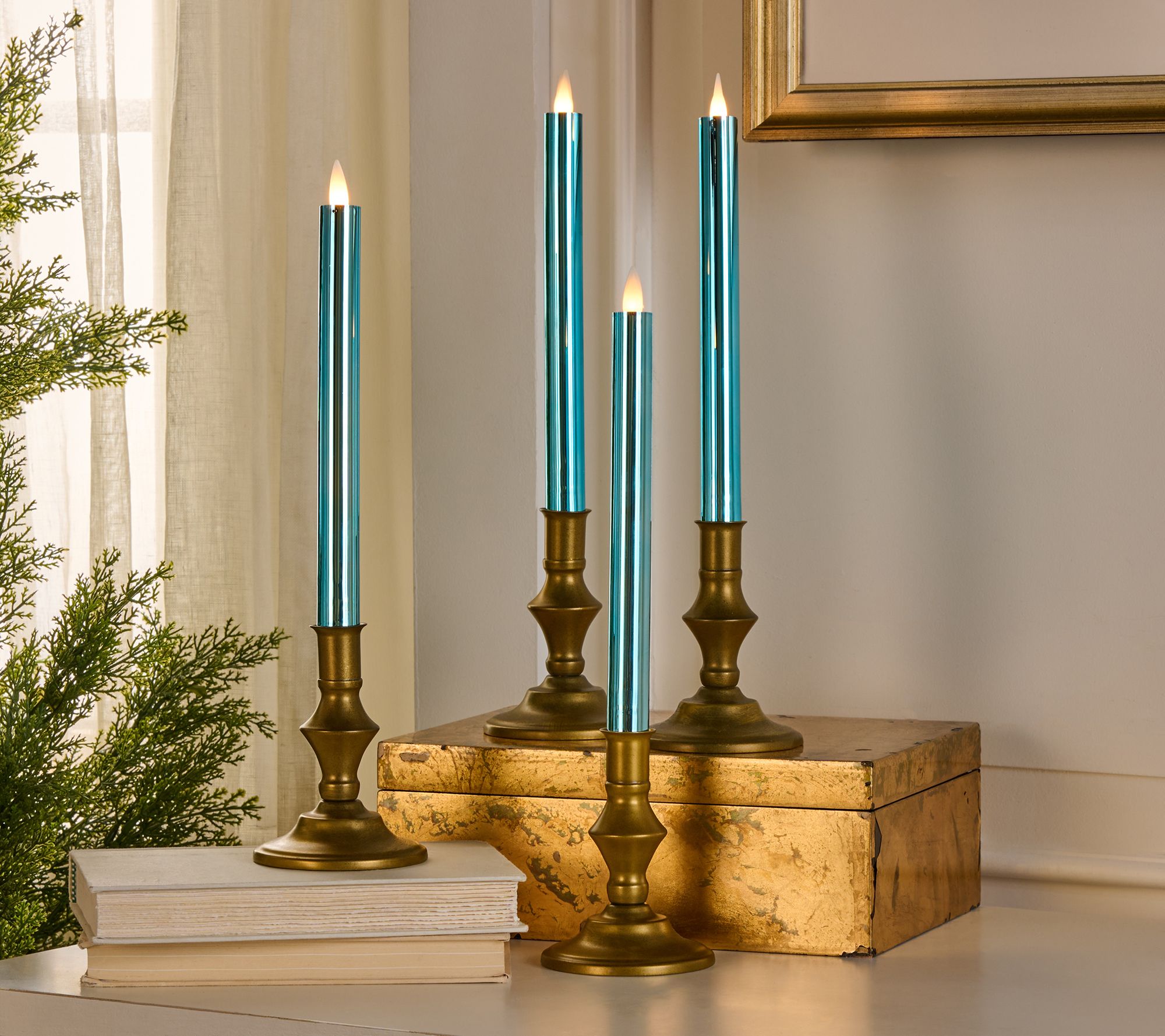 "As Is" Set of 4 10" High Shine Candle Light Tapers by Valerie