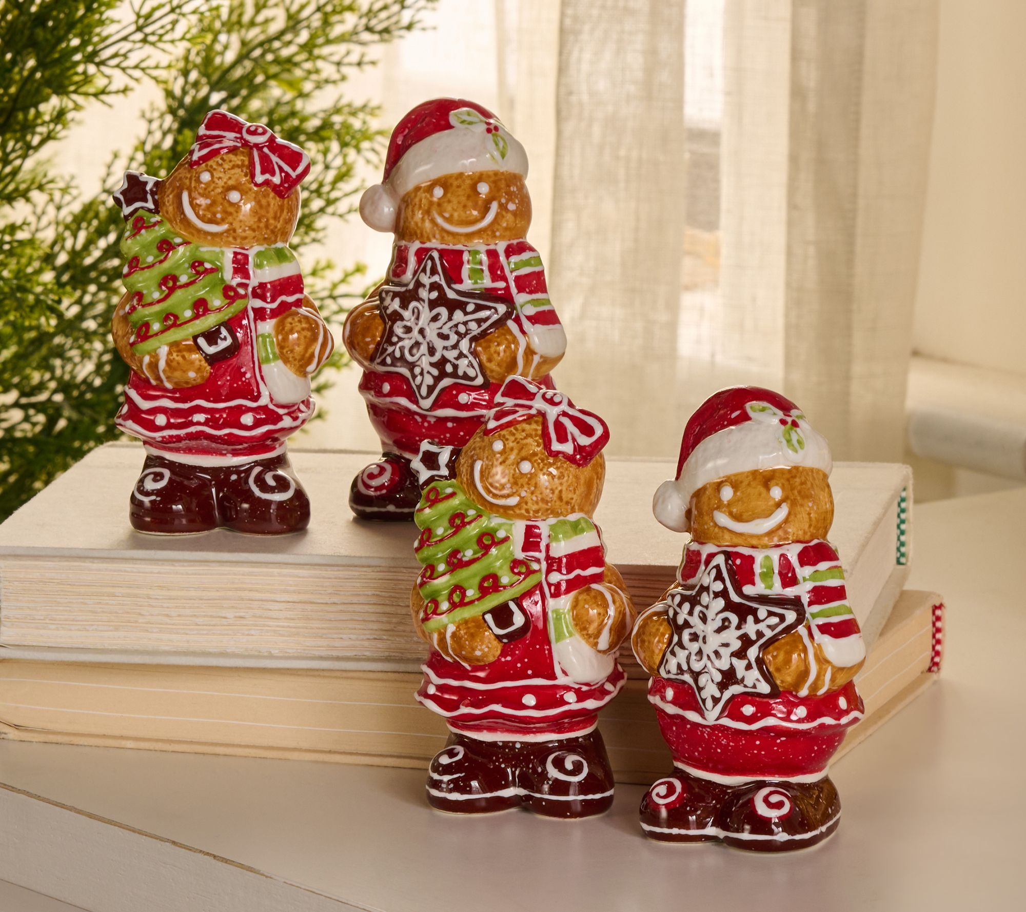 "As Is" 4-Piece Ceramic Gingerbread Salt and Pepper Set by Valerie