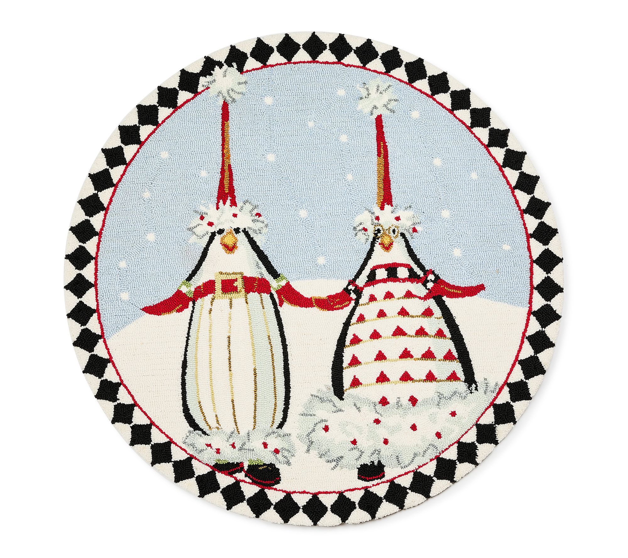 MacKenzie-Childs Santa Penguins 3' Round Rug