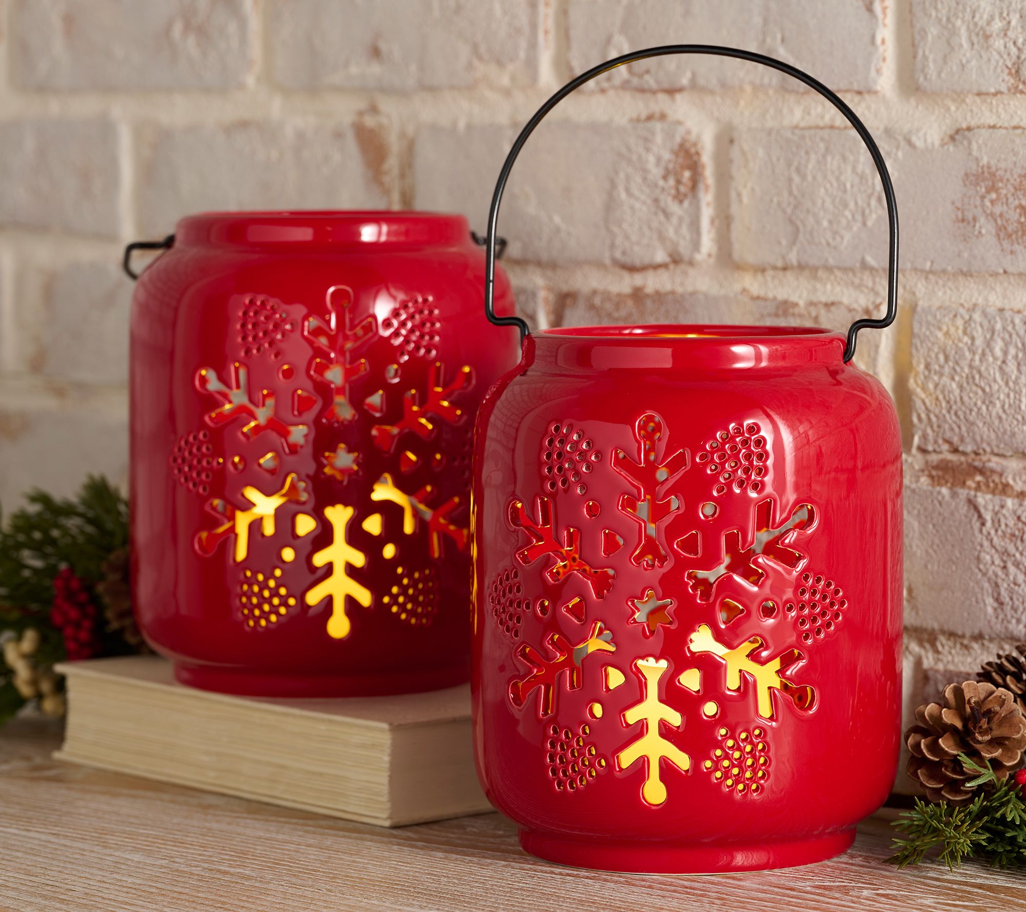 "As Is" Kringle Express Set/2 8" Flameless Snowflake Lanterns