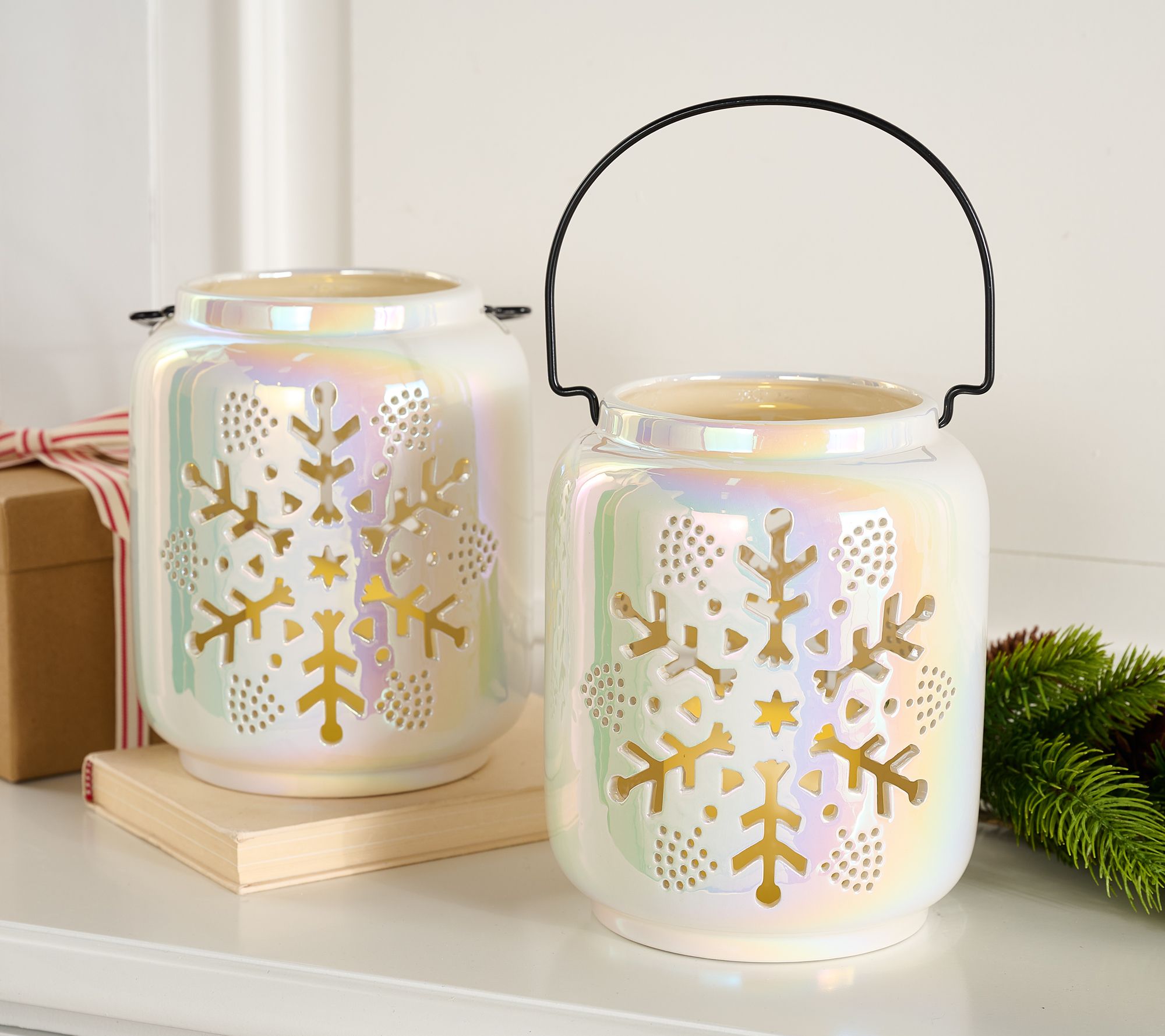 "As Is" Kringle Express Set/2 8" Flameless Snowflake Lanterns