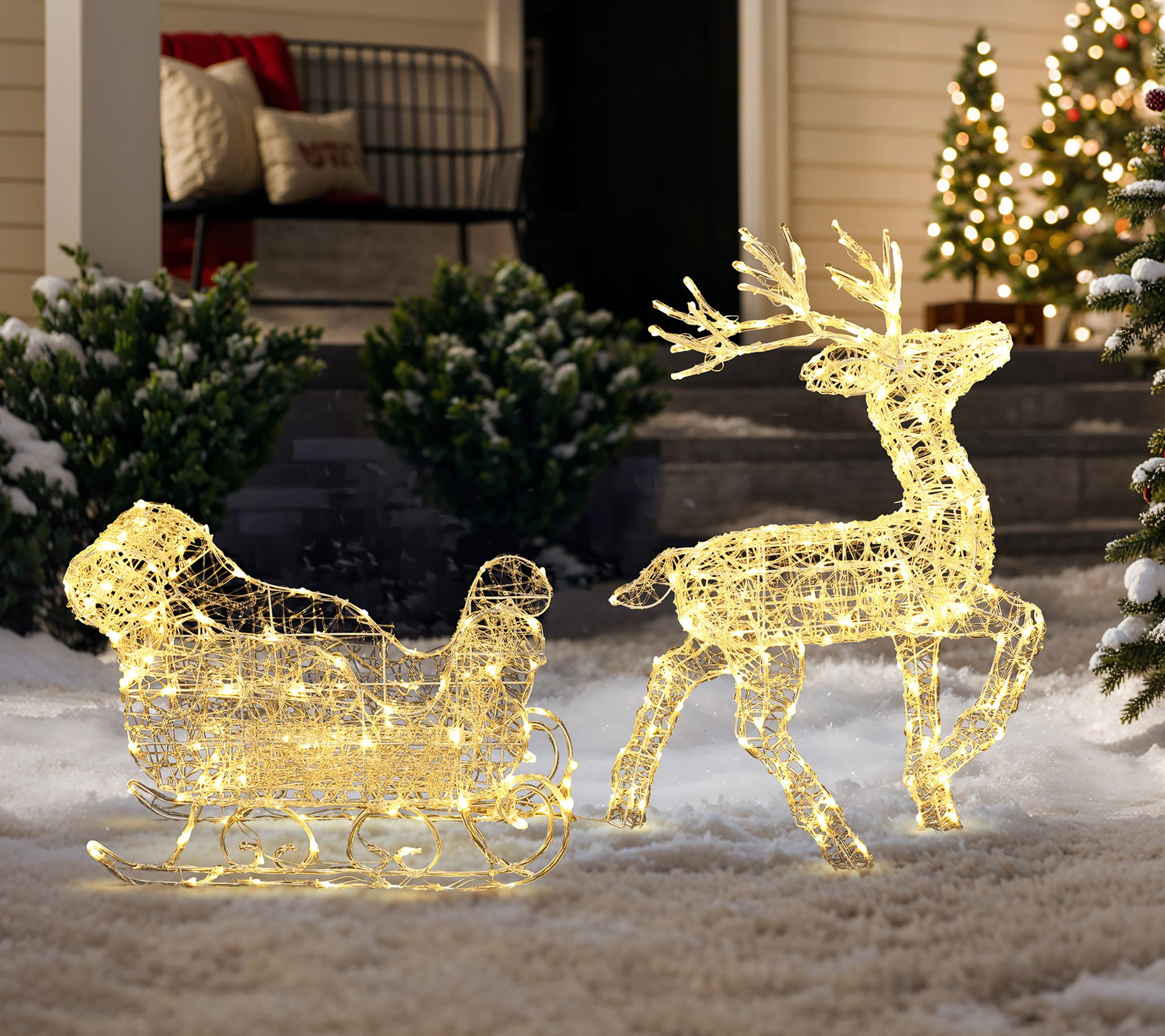 LuxenHome Light ed Reindeer and Sleigh Xmas De coration w/ Tim