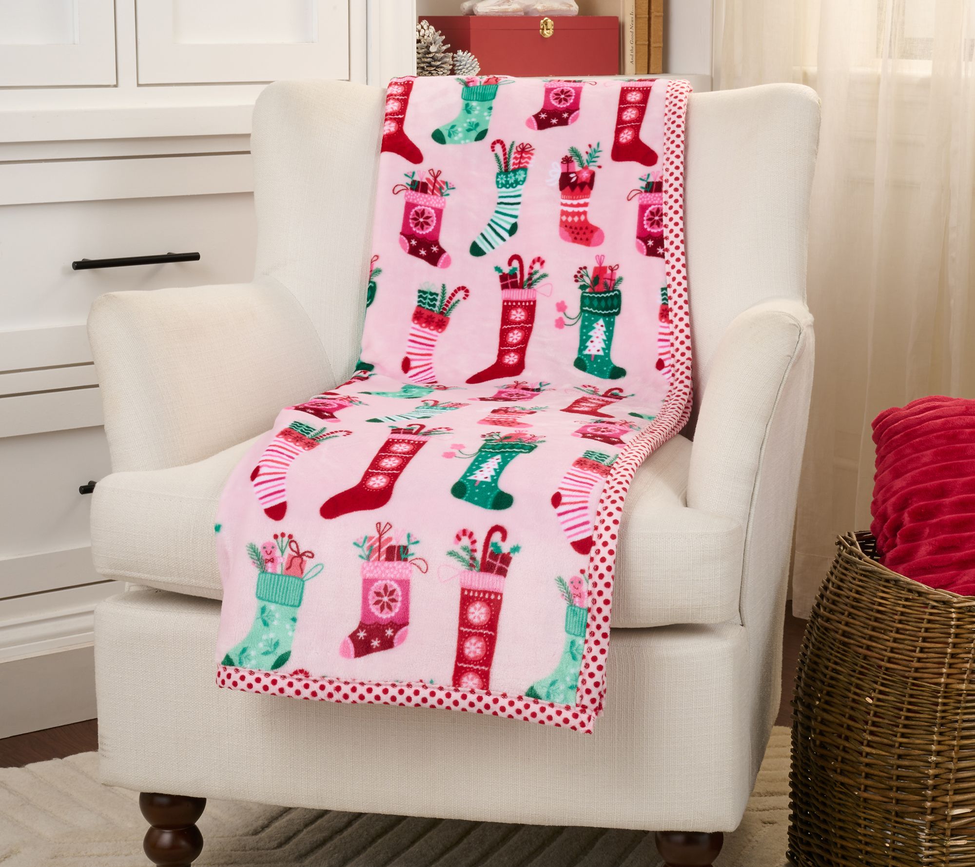 "As Is" Kringle Express Oversized 60x80 Holiday Printed Throw w/ Trim