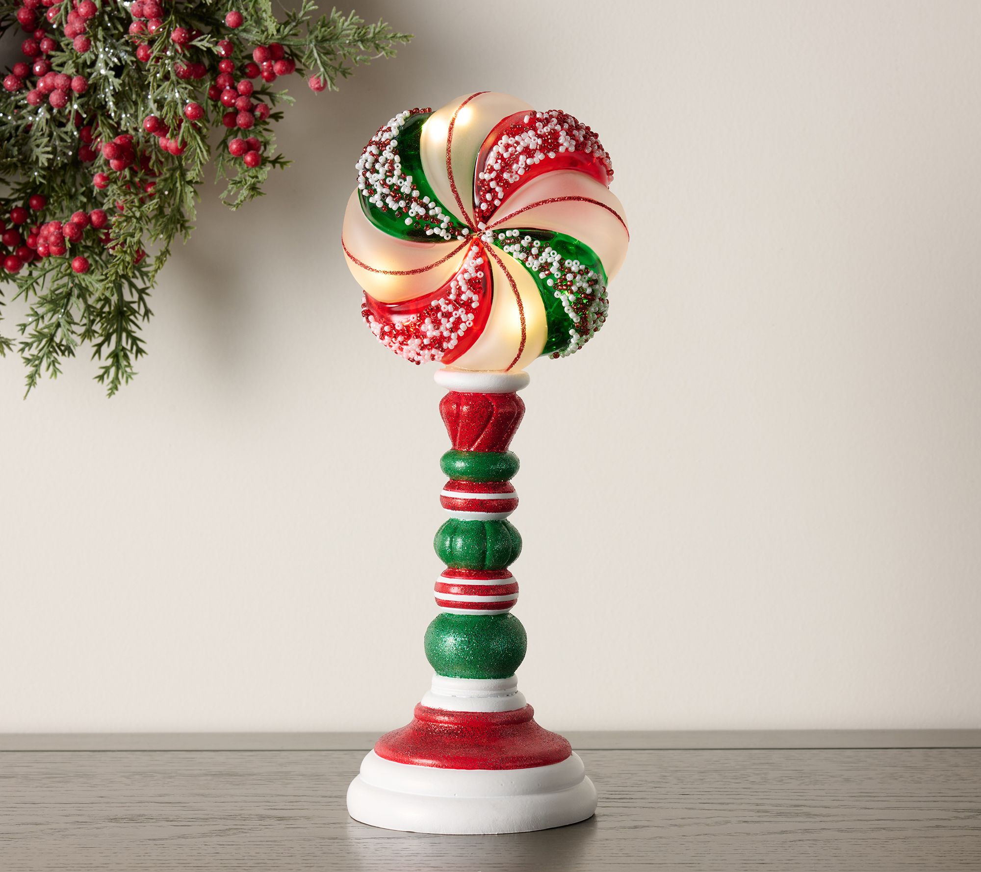 10" Illuminated Peppermint with Pedestal by Valerie
