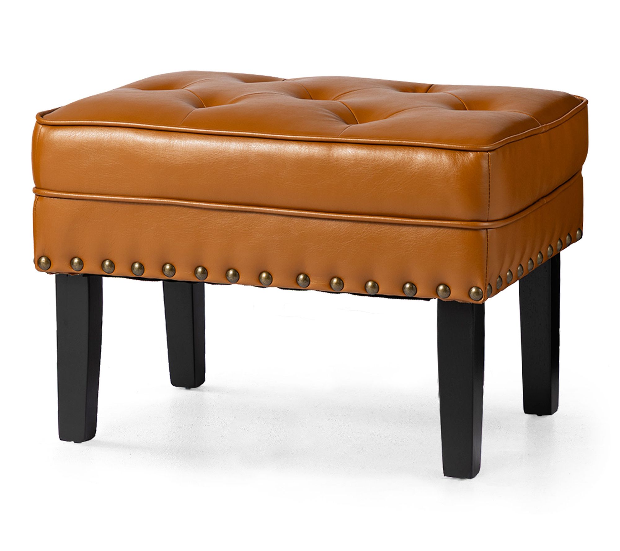 Glitzhome Modern Cognac Leatherette Button-tufted Accent Stool