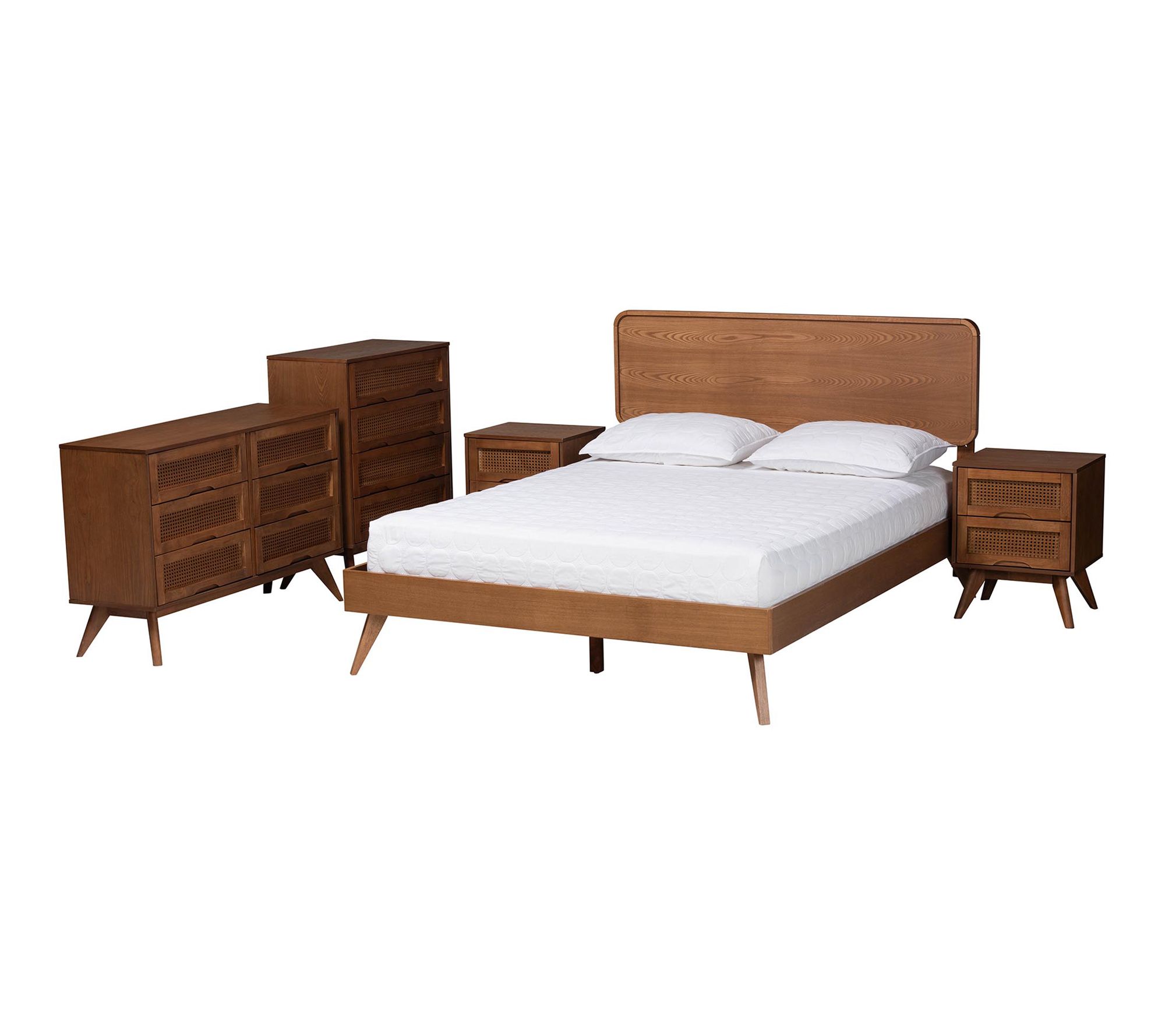 Baxton Studio Demeter Brown Wood Queen 5-PieceBedroom Set