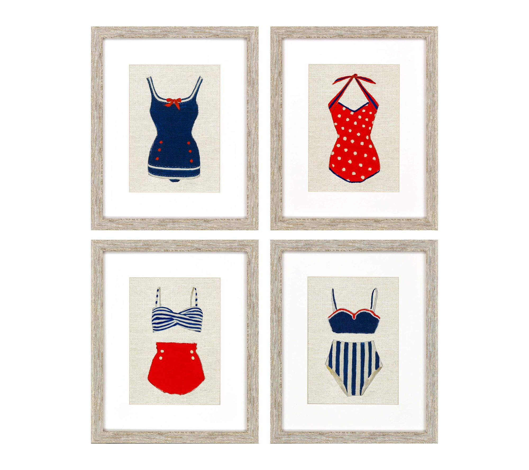 HomeRoots Set Of Four Red White And Blue Swimsuits Wall Art