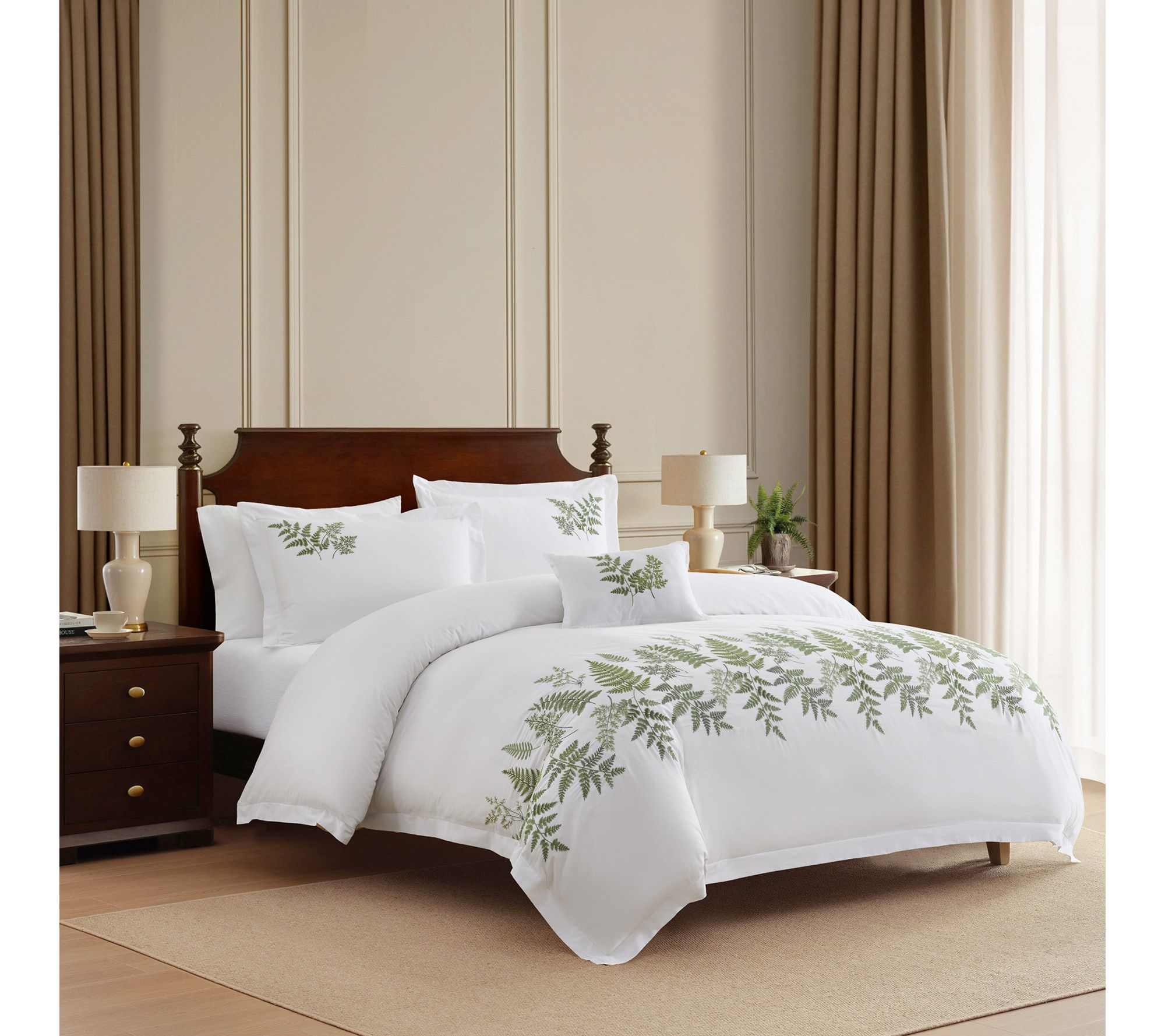 Martha Stewart Fern Garden White/Green Queen Duvet Set