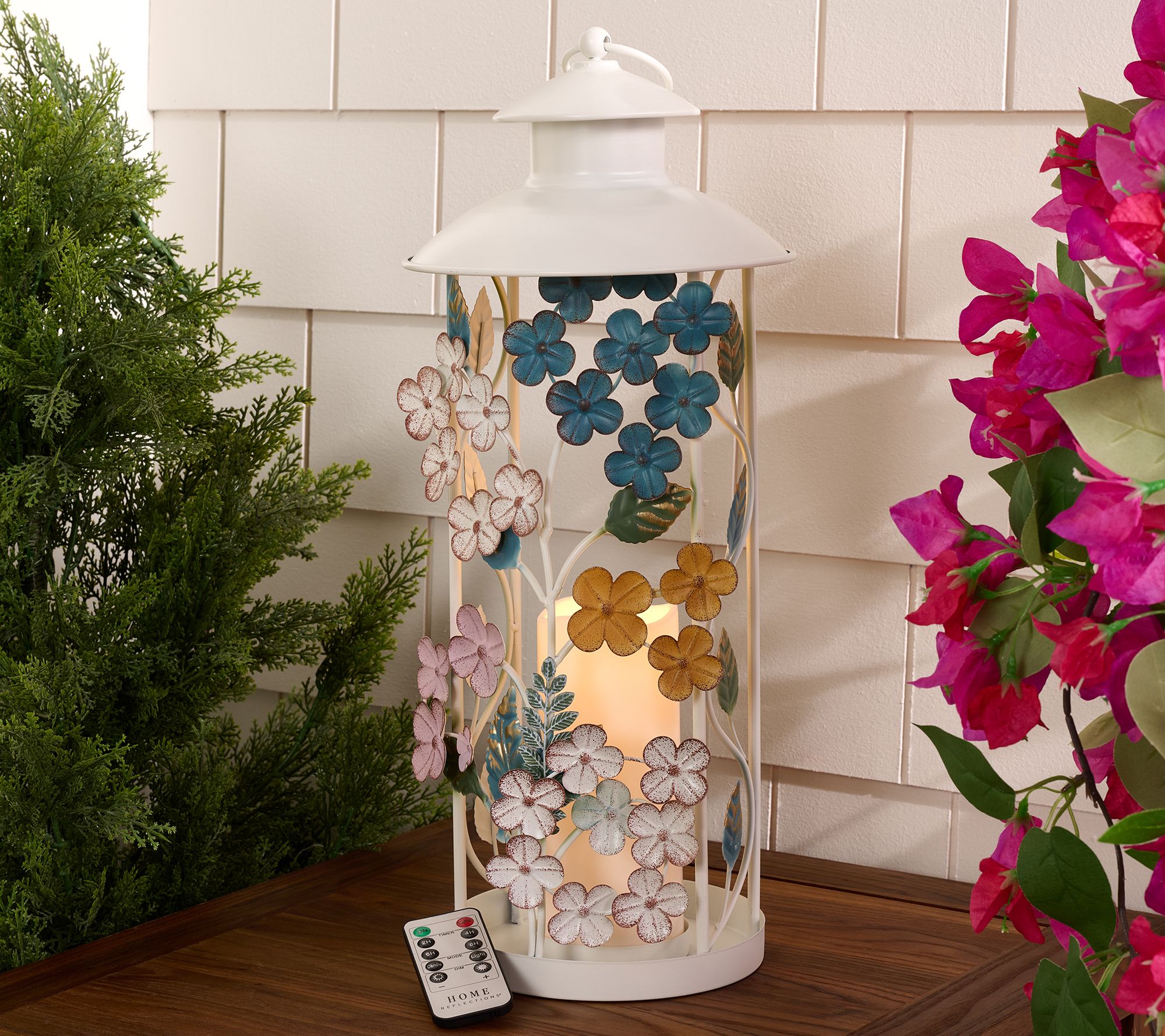 "As Is" Home Reflections 20" Floral Lantern with Flameless Pillar