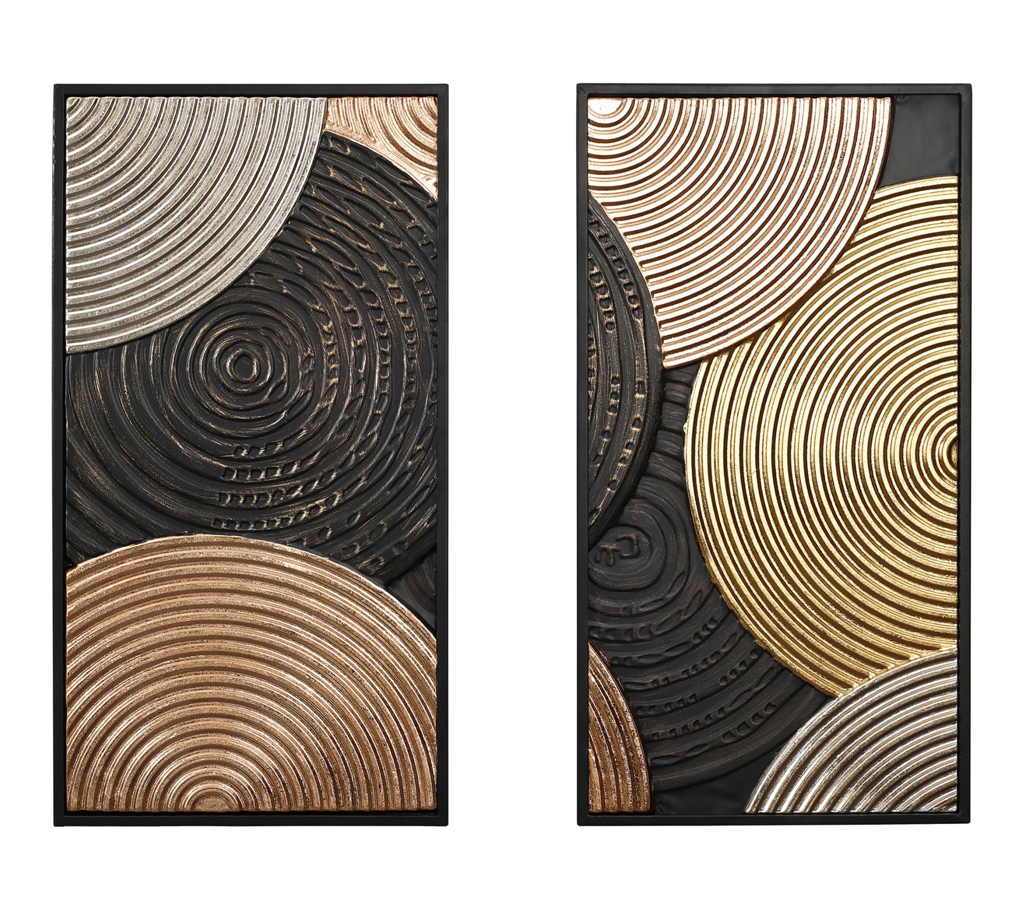 LuxenHome 2-Pc Circles Abstract Rectangular Metal Wall Decor