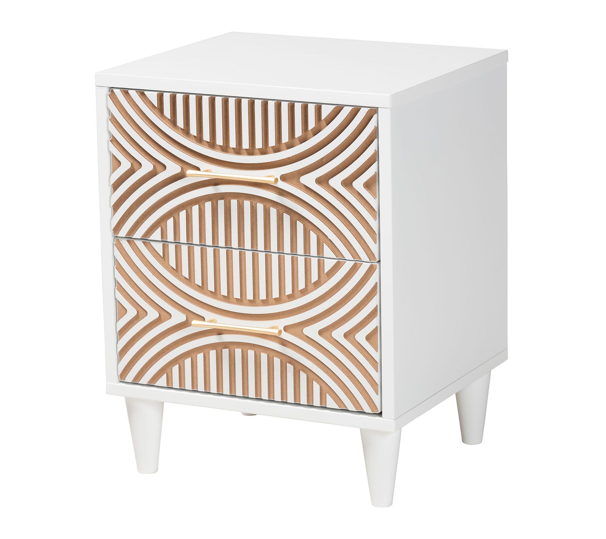 Baxton Studio L ouetta White Ca rved Contrastin g Nightstand