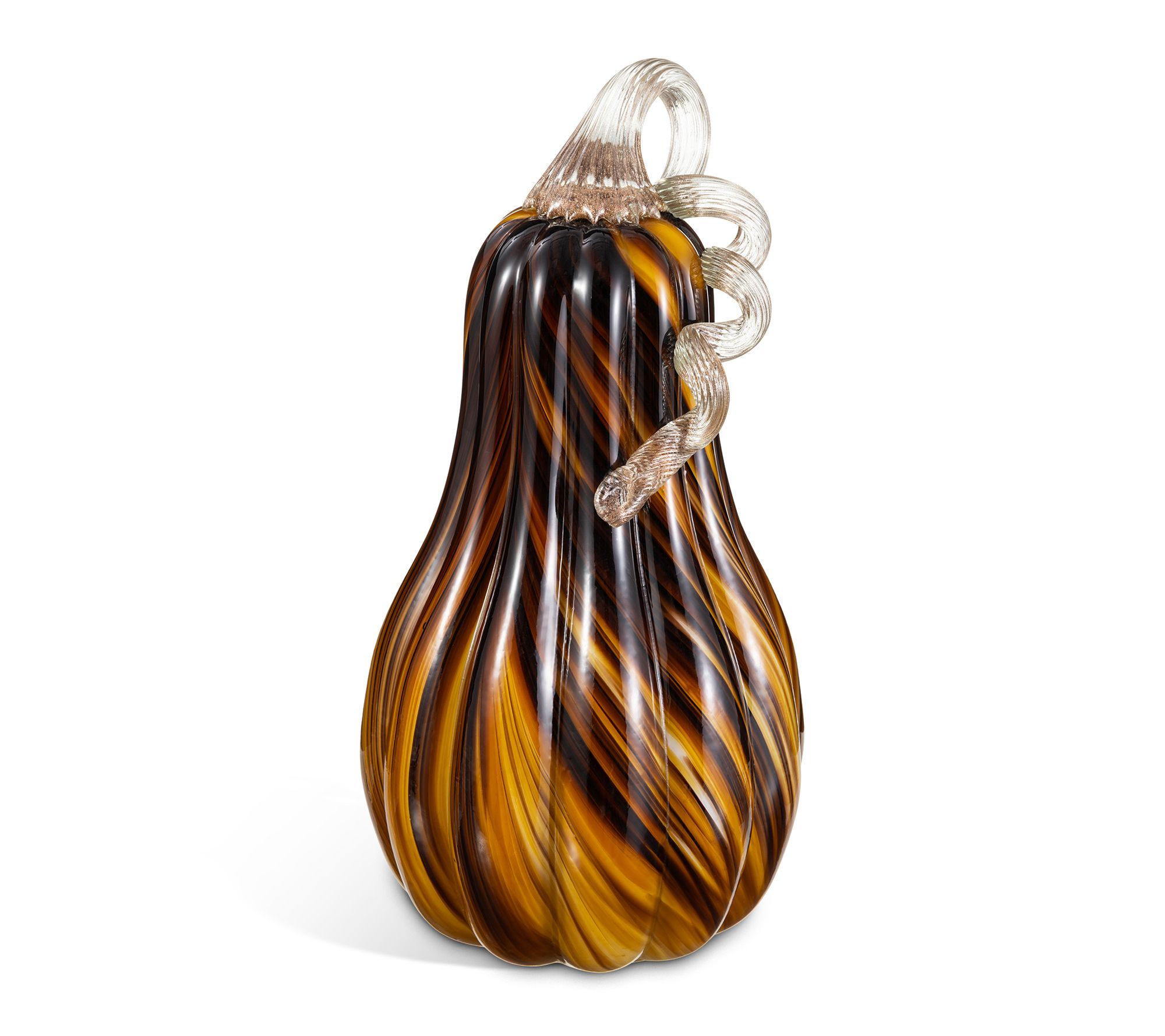 Glitzhome 11.25"H Multi Brown Striped Large Glass Gourd