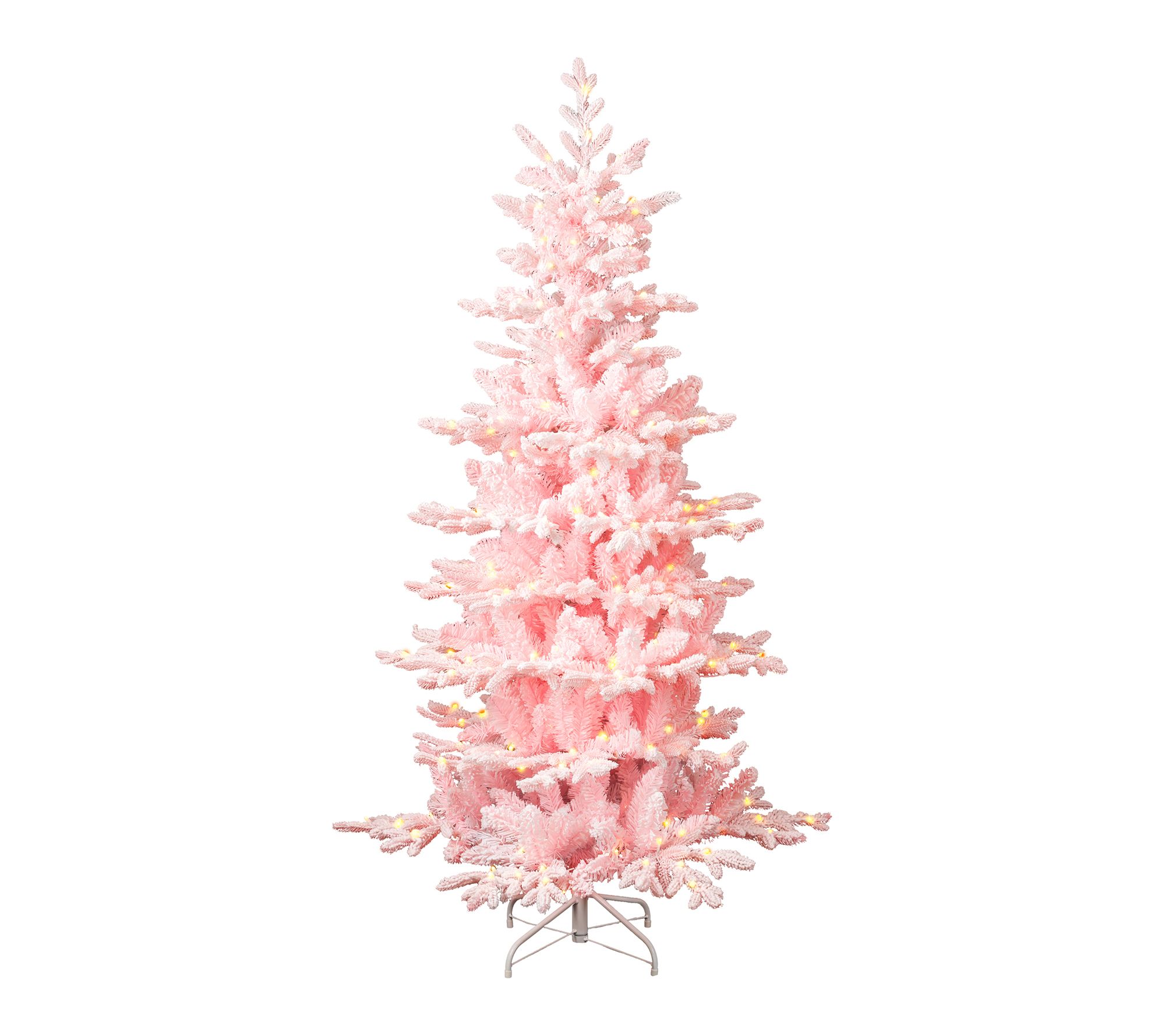 Glitzhome 7.5' Pre-Lit Pink Flocked Artificial Christmas Tree
