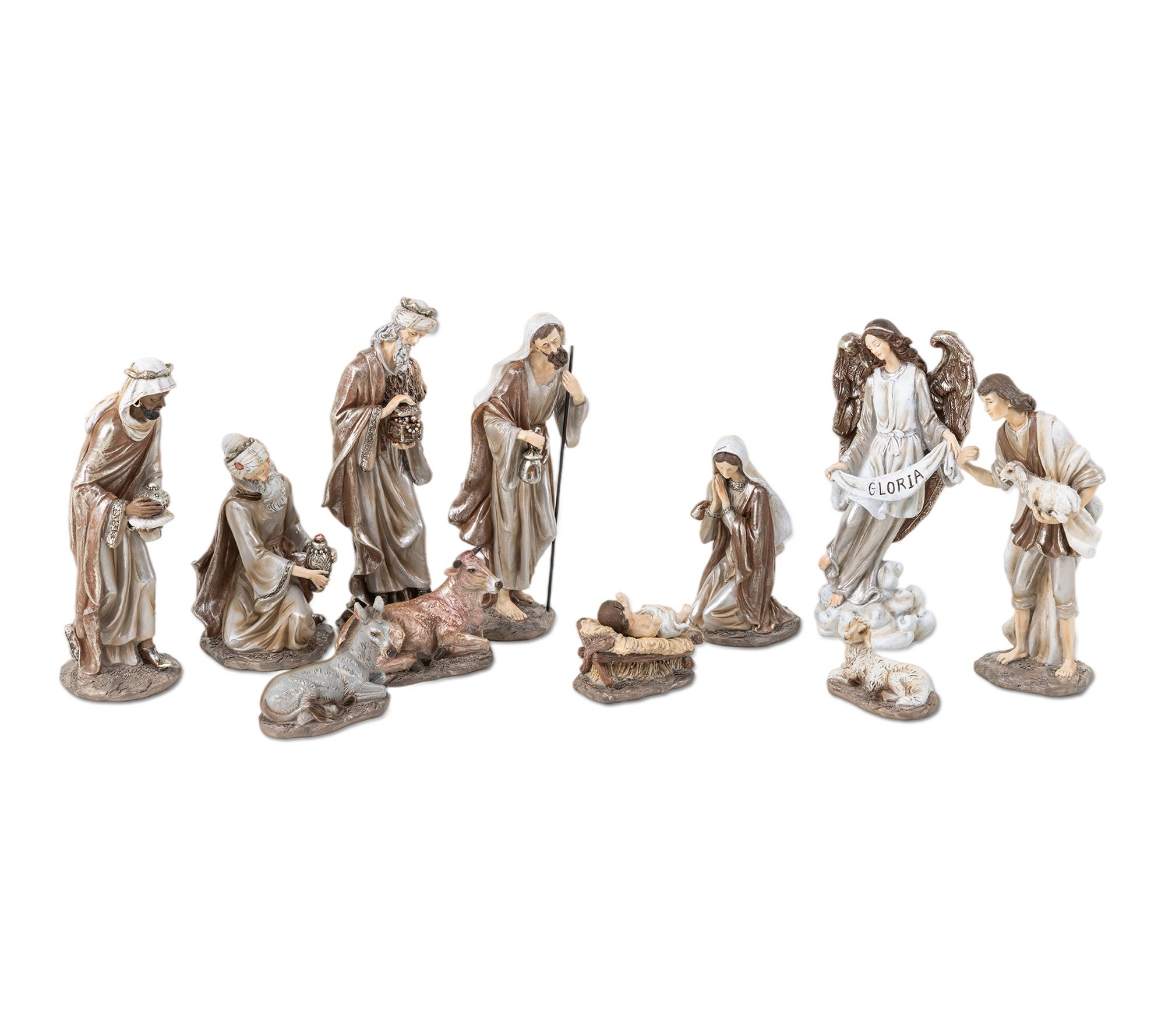 Glitzhome 11pcs Metallic Textured Resin Nativity Figurine Set | QVC