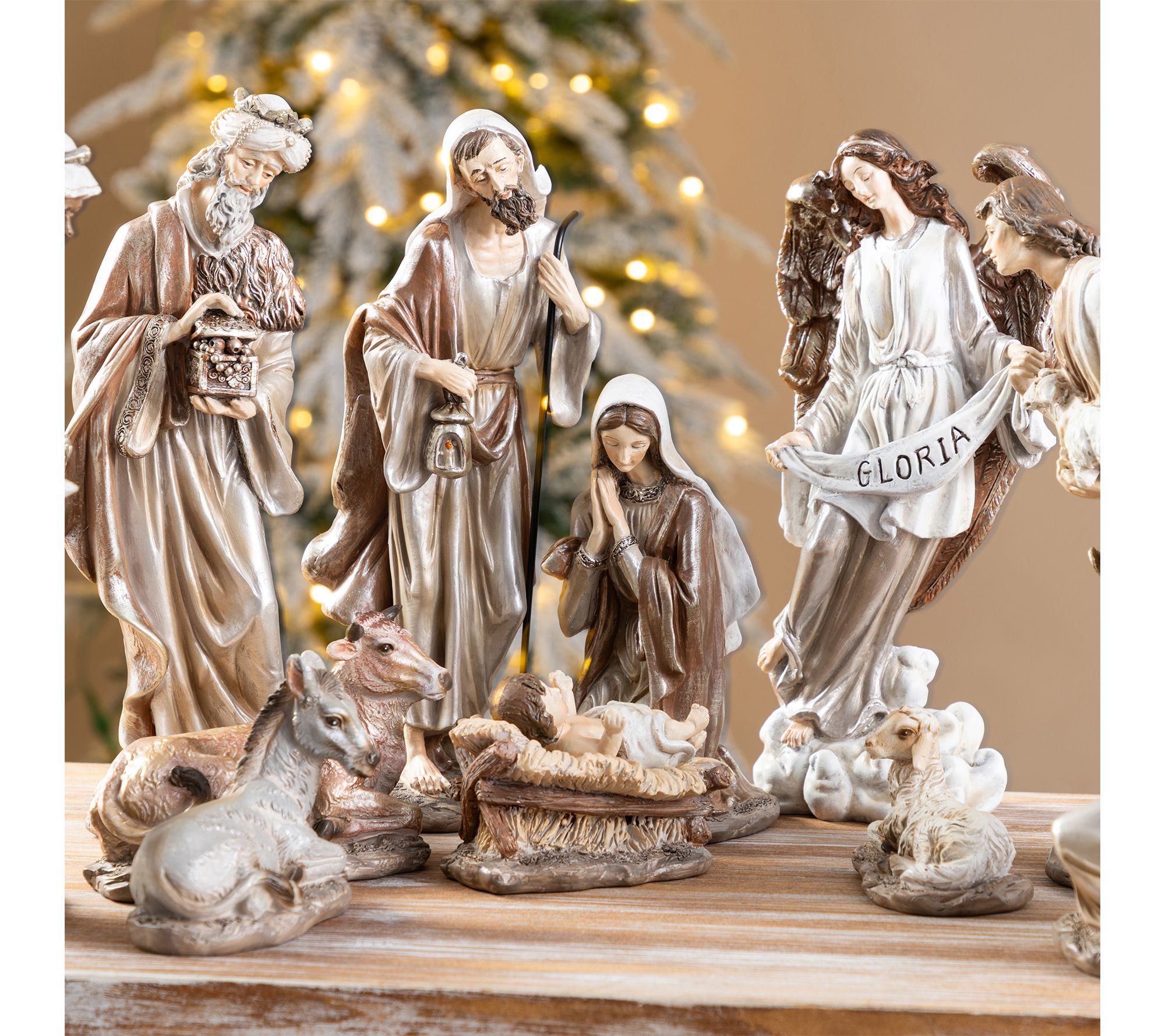 Glitzhome 11pcs Metallic Textured Resin Nativity Figurine Set | QVC