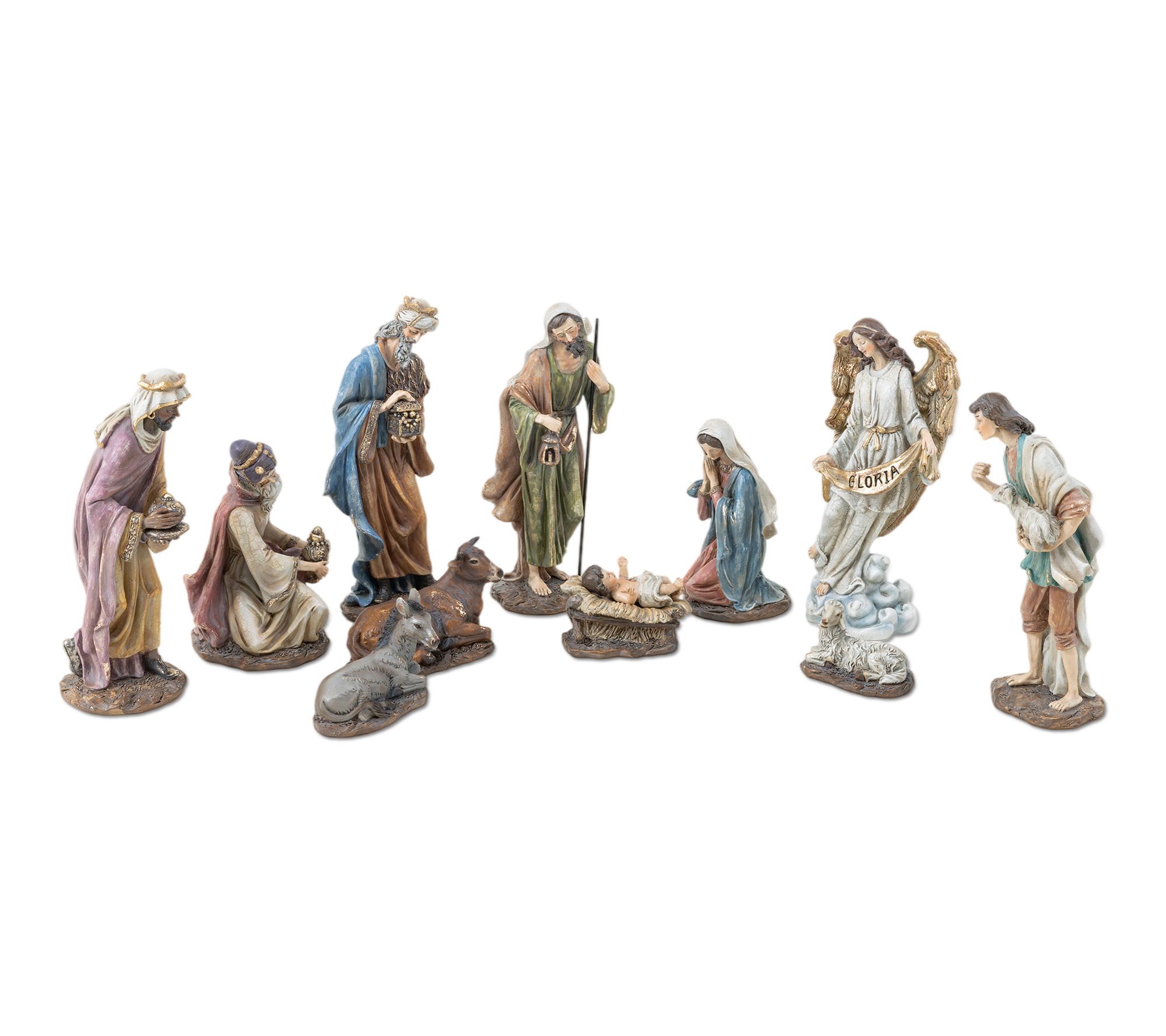 Glitzhome 11pcs Metallic Textured Resin Nativity Figurine Set