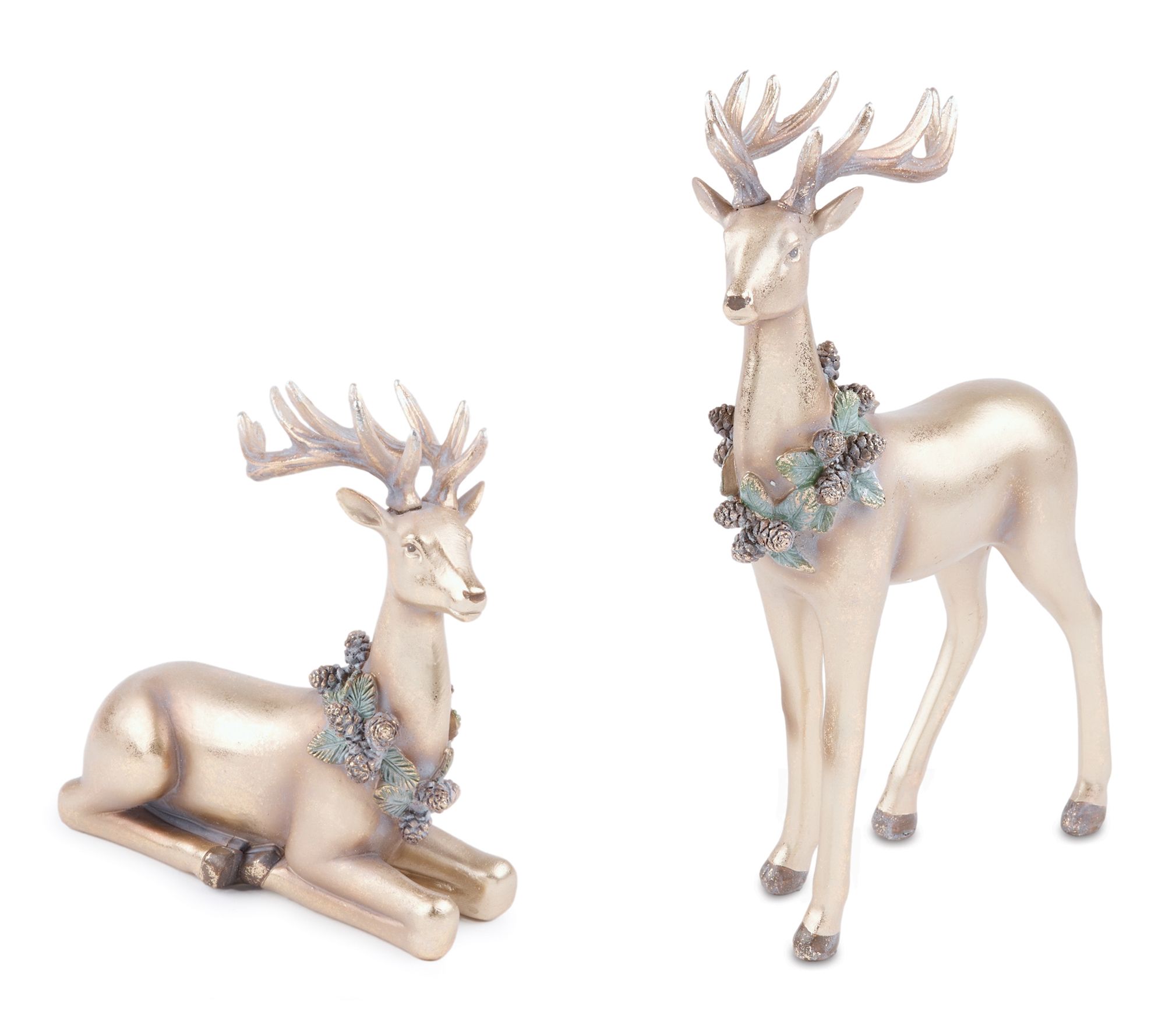 Melrose Metallic Deer with Wreath Figurine (Set of 2)