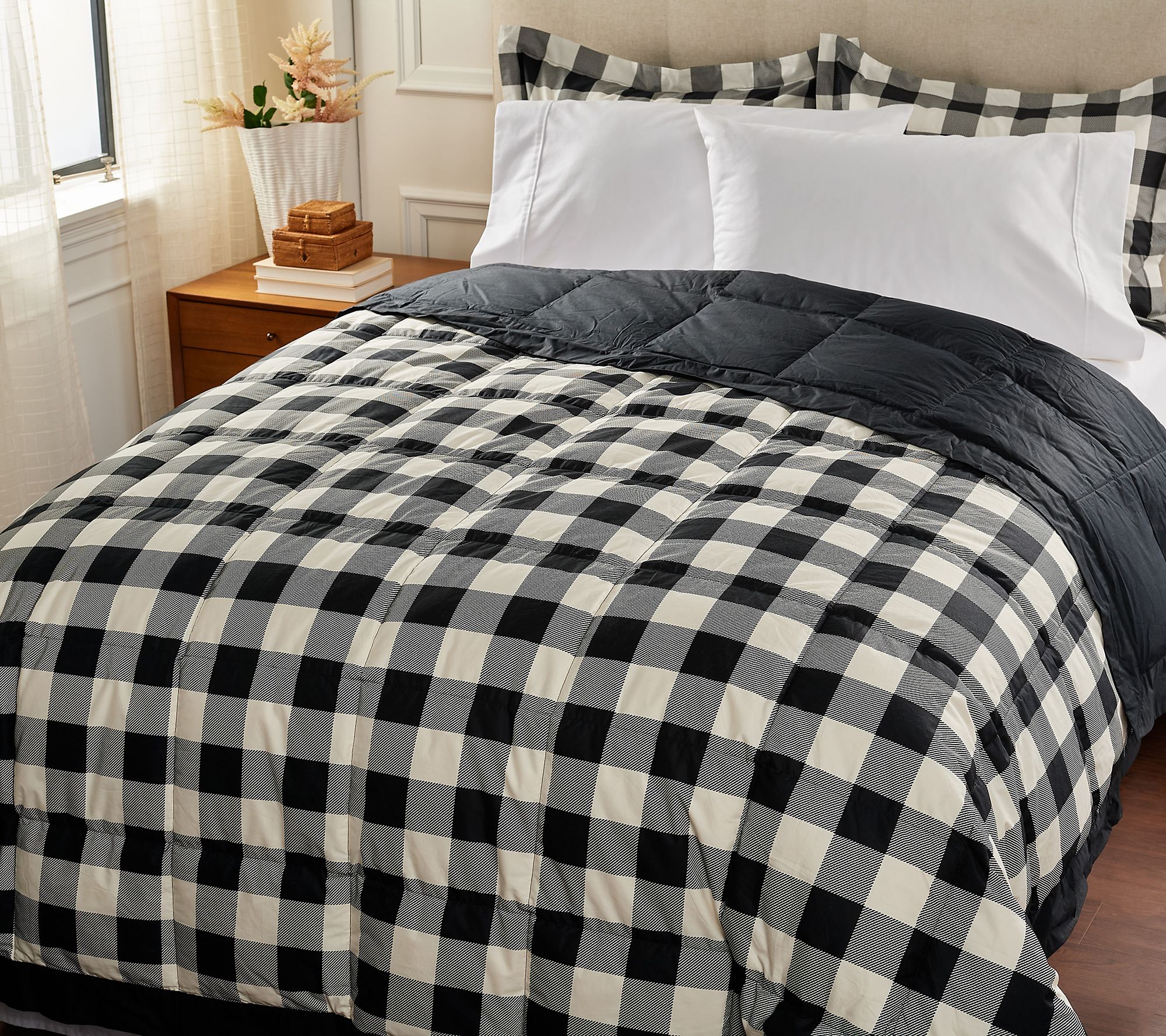 (QVC) Northern Nights 650FP Cotton Printed Grant Plaid Down Blanket