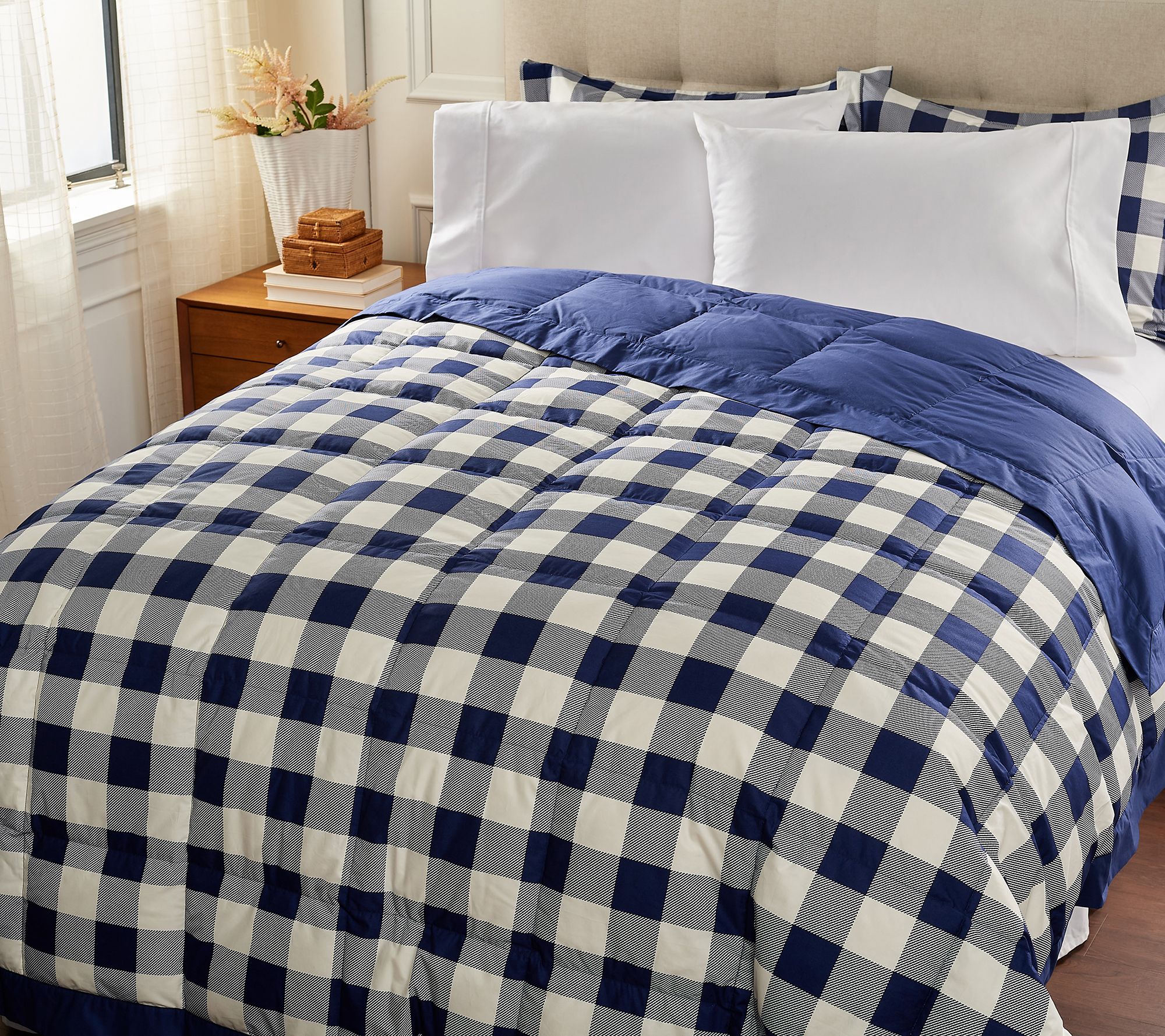 (QVC) Northern Nights 650FP Cotton Printed Grant Plaid Down Blanket