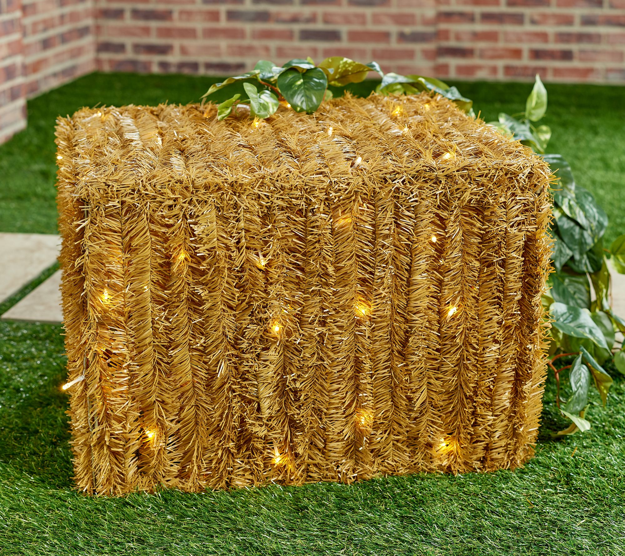 Hay & Harvest Illuminated Collapsible Large Faux Hay Bale 