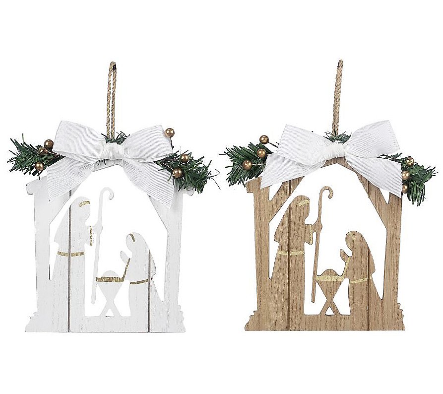Young's wood cutout Nativity cutout ornaments ( set of 2)