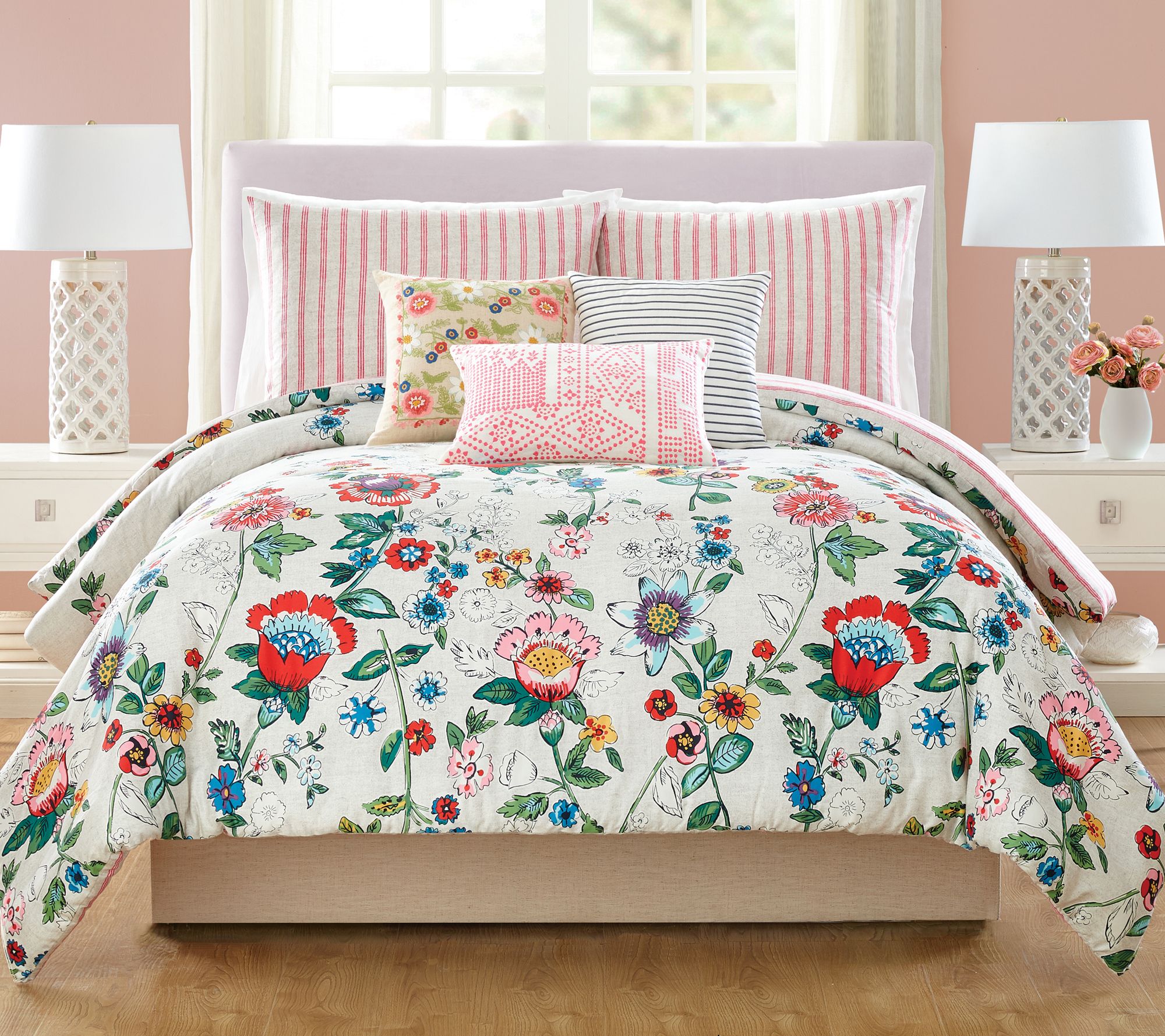 Vera Bradley Coral Floral King Comforter Set 3 Piece Page 1