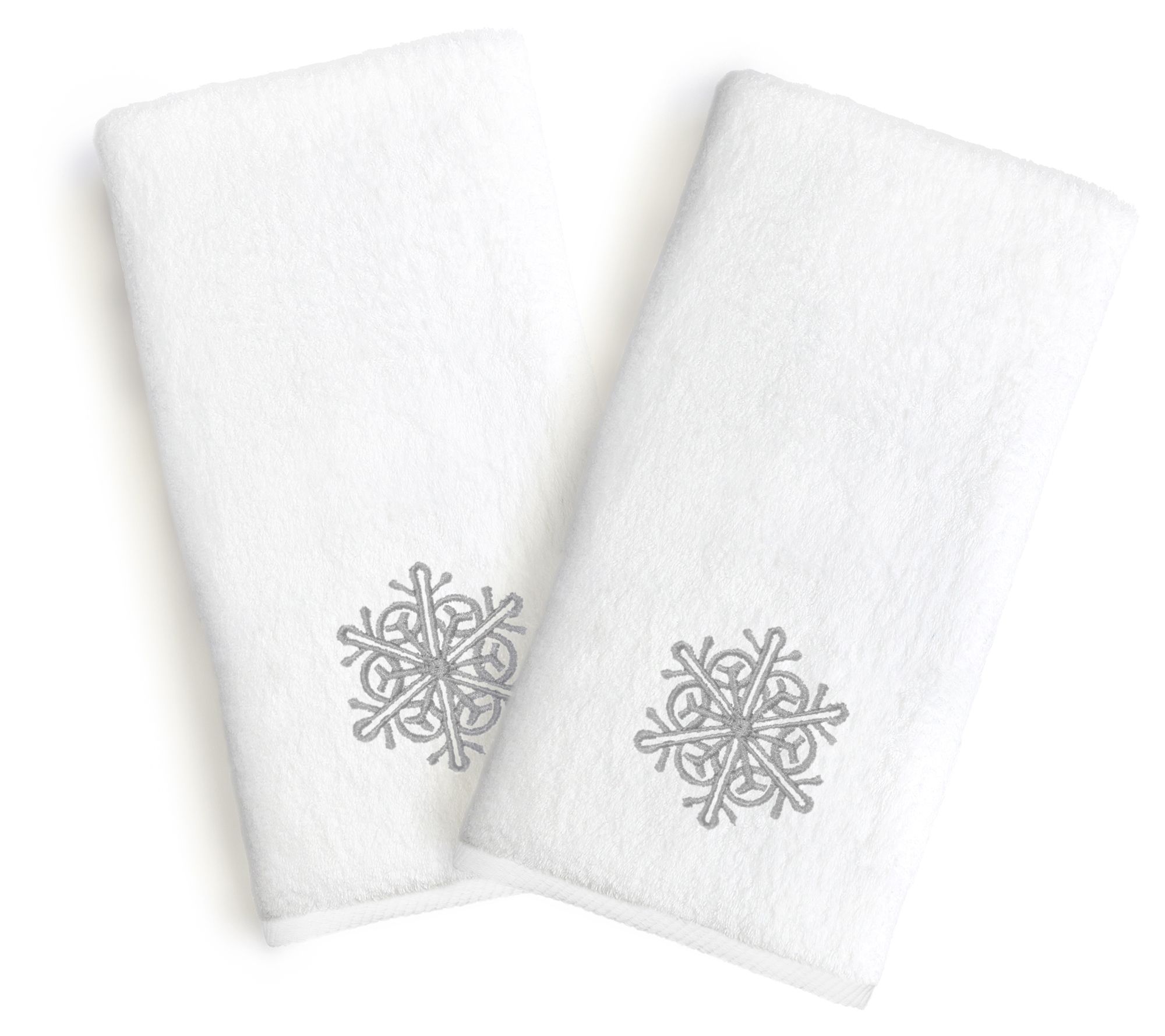 Linum Home Embroidered Luxury Hand Towels - Snowflake S/2