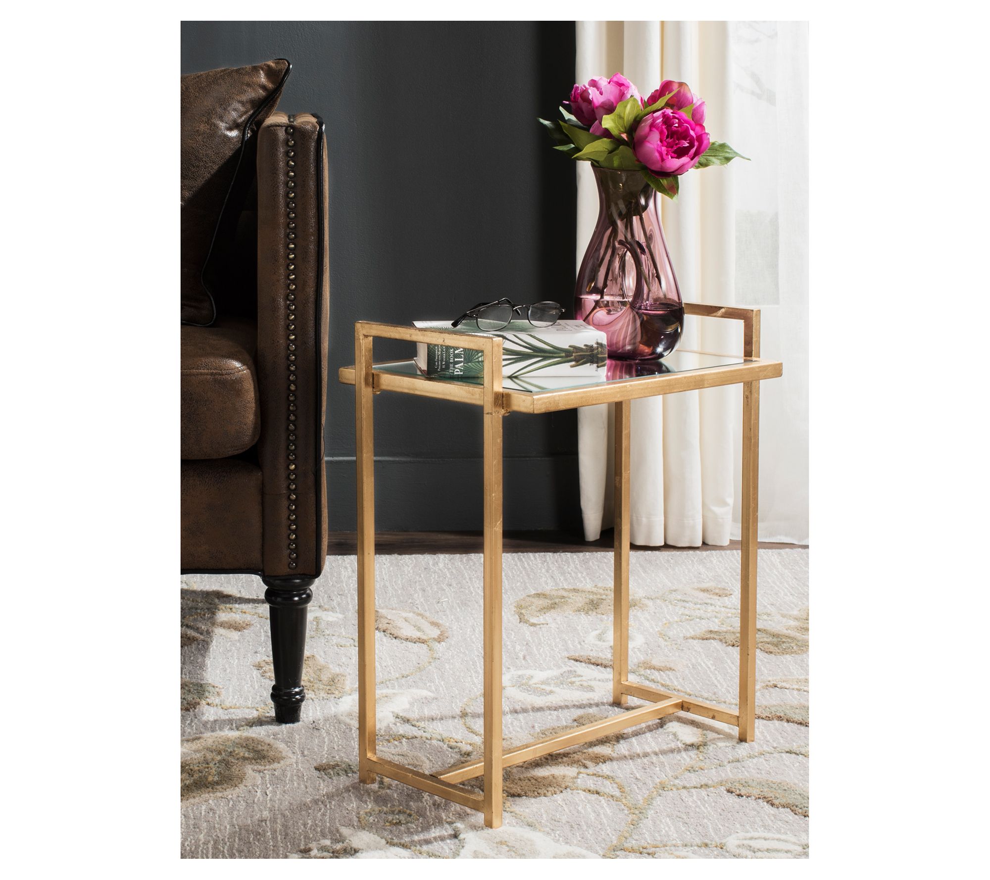 Safavieh Renly Mirror Top Gold Leaf End Table