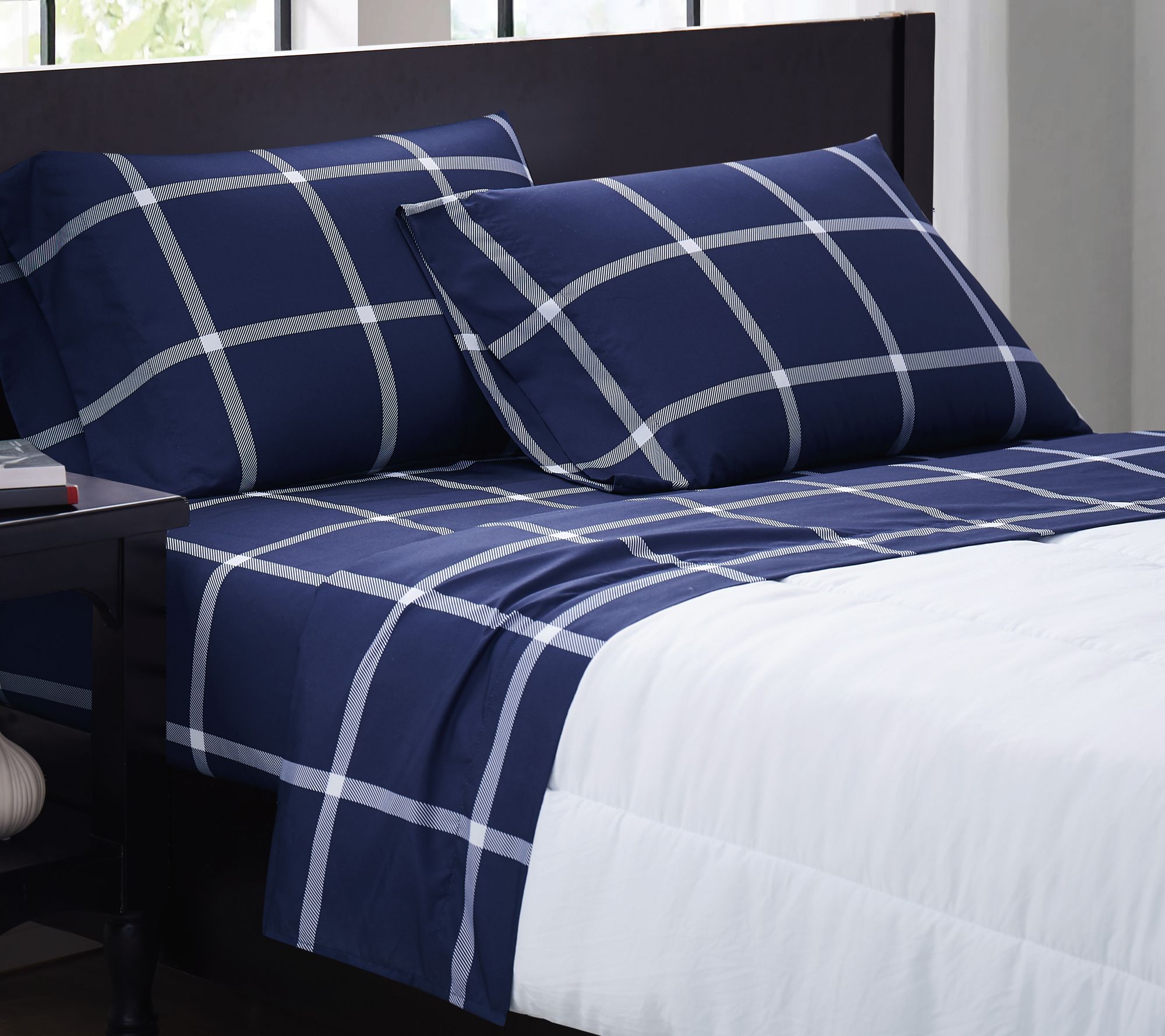 Truly Soft Printed Windowpane Queen Sheet Set