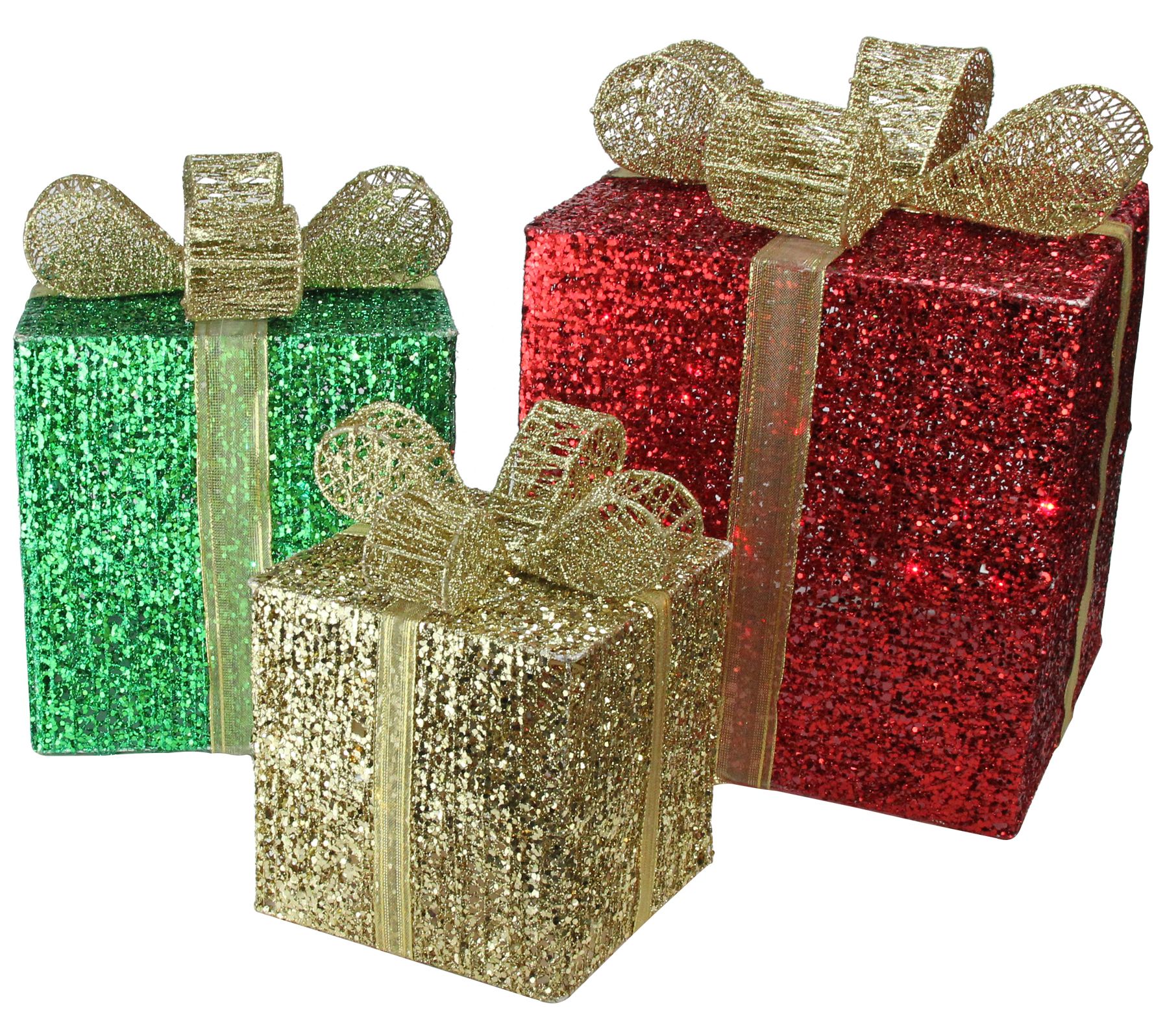Northlight Set of 3 Green/Red Gift Box Outdooror 15"