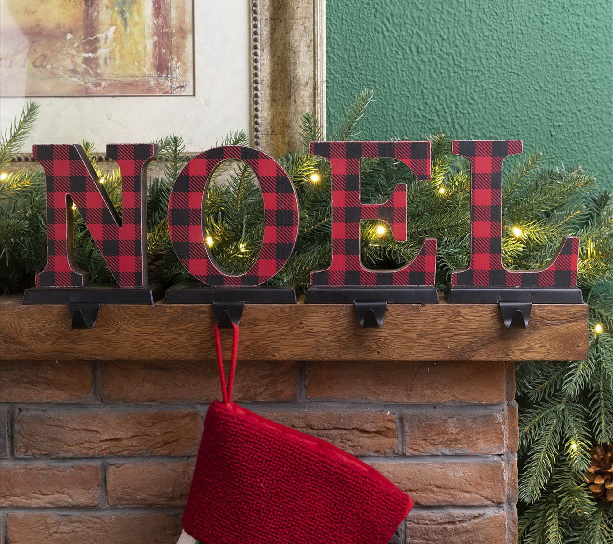Glitzhome NOEL Christmas Holiday Stocking Holder Set of 4