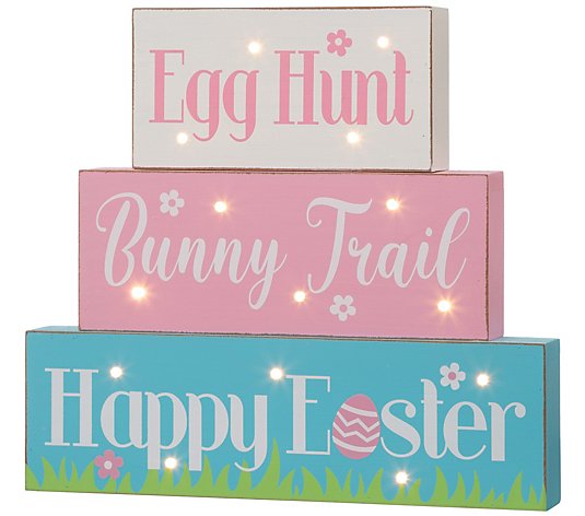 Glitzhome Easter LED Lighted Stacking Block Table Decor