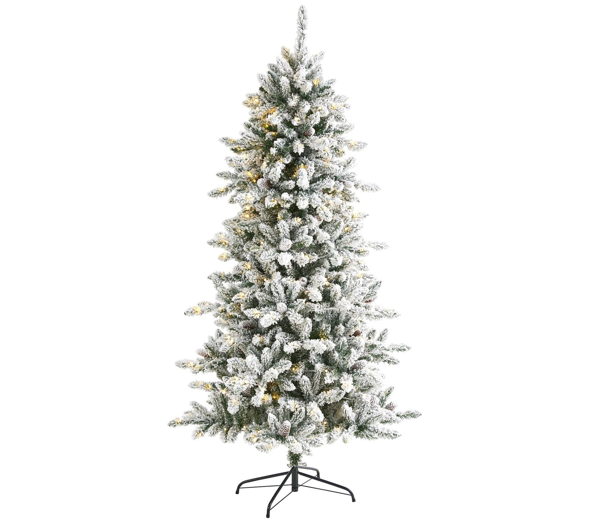 Nearly Natural 6-ft Flocked Fir Christmas Tree w/LED Lights - QVC.com