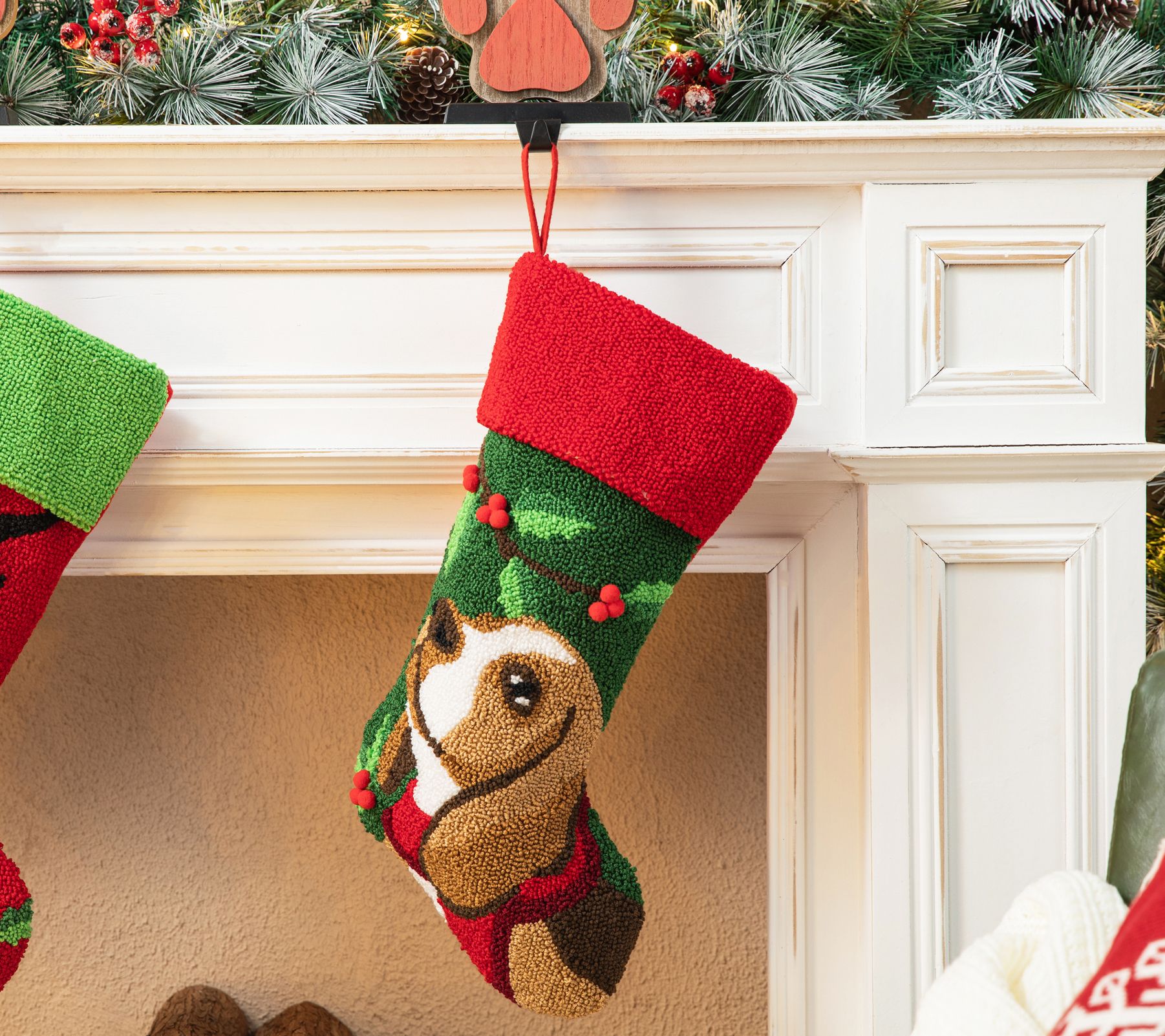 Glitzhome 20.5"L Dog Hooked Christmas Stocking