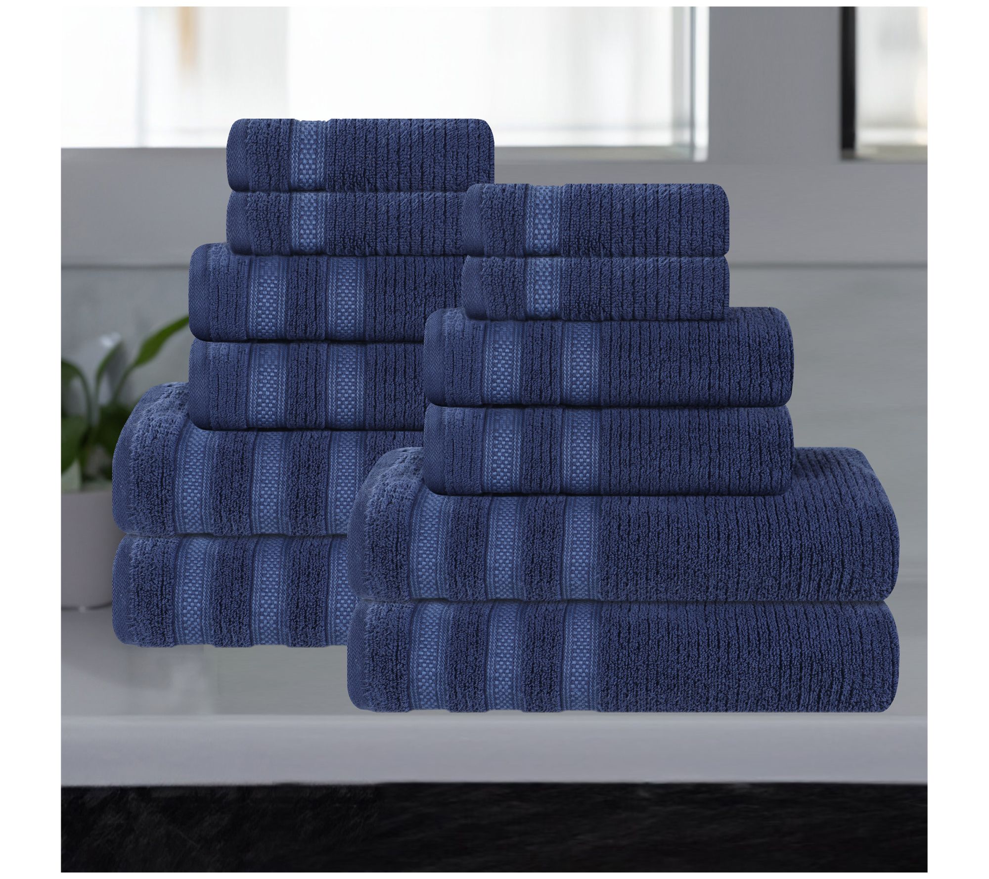 Superior 12pc Soft Zero Twist Cotton Ribbed Plush Towel Set