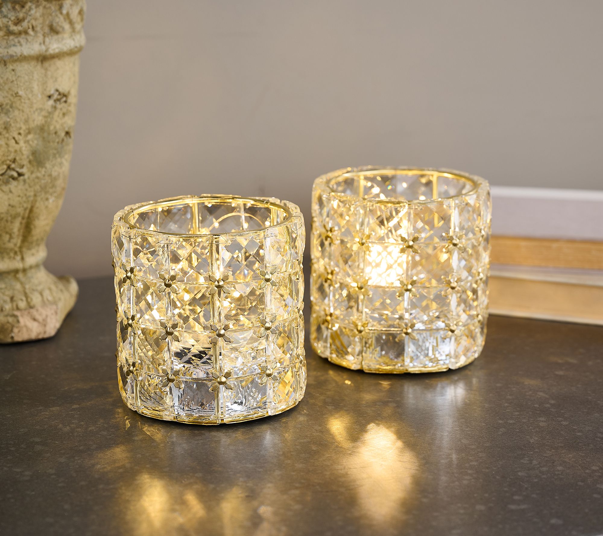 Set of 2 Multi-Faceted Brilliance Lit Votives by Valerie