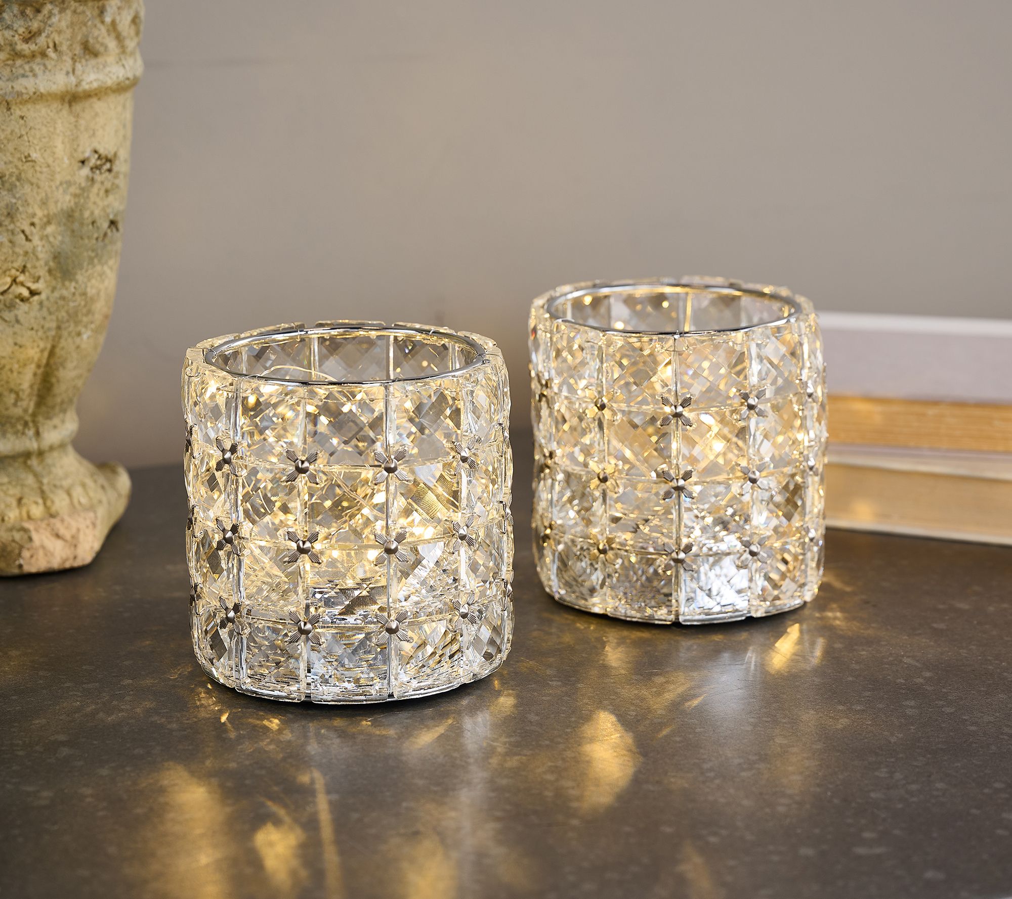 Set of 2 Multi-Faceted Brilliance Lit Votives by Valerie