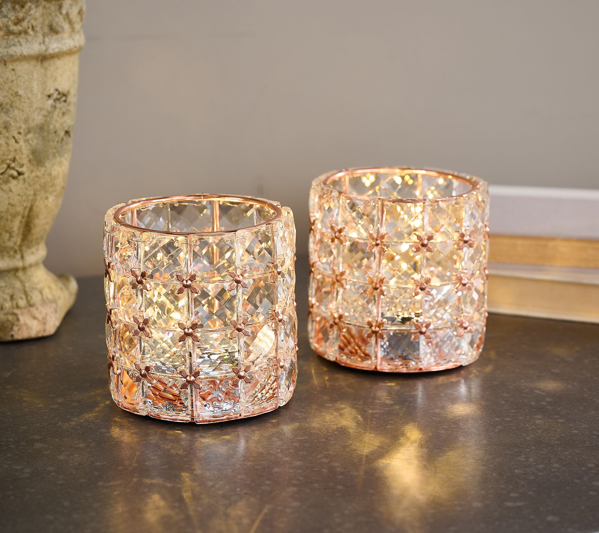 Set of 2 Multi-Faceted Brilliance Lit Votives by Valerie