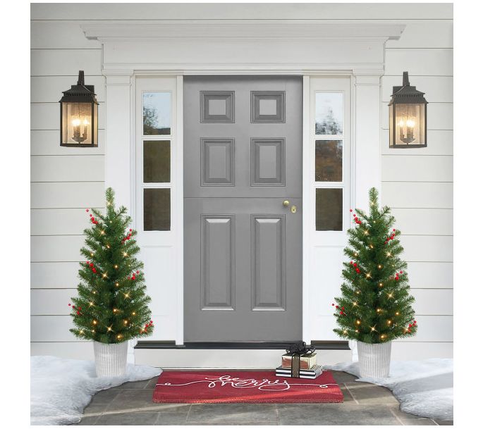 Puleo International Set of 2 Pre-Lit Potted Christmas Tree