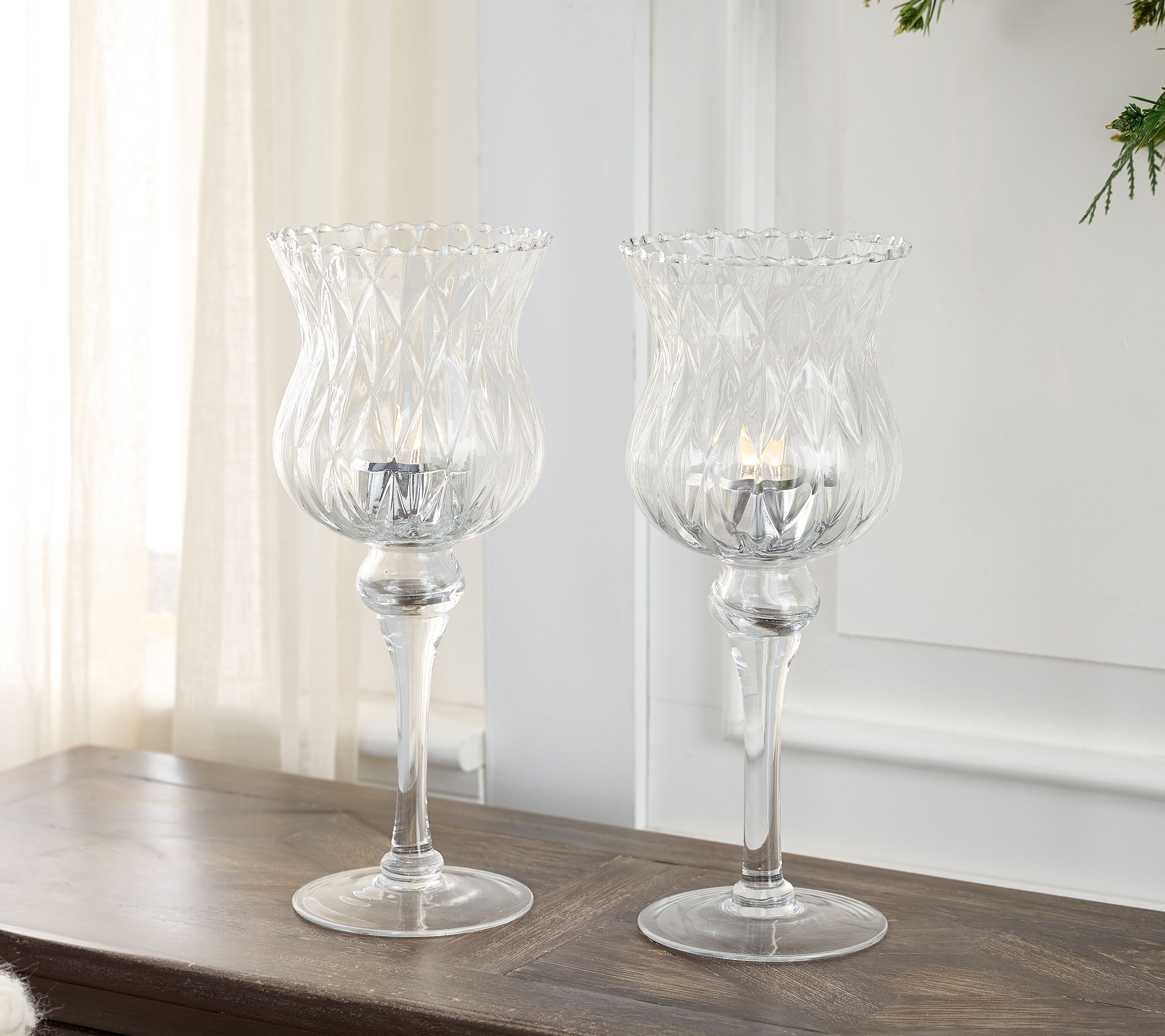 Set of 2 11.5" Illuminated Curved Glass Goblets by Valerie