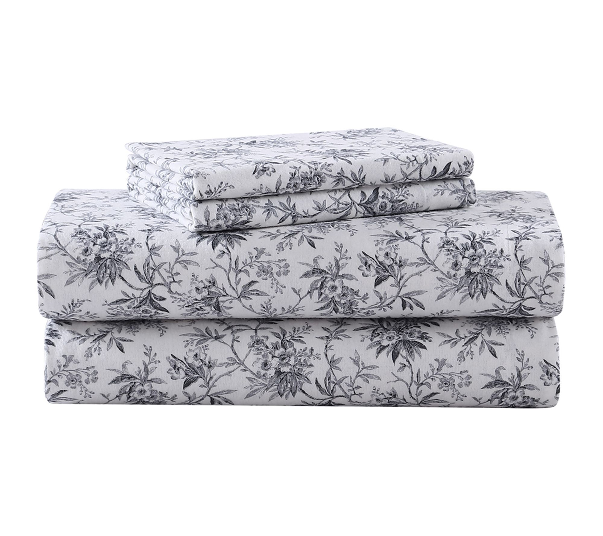 Laura Ashley Faye Black Toile Full Flannel Sheet Set
