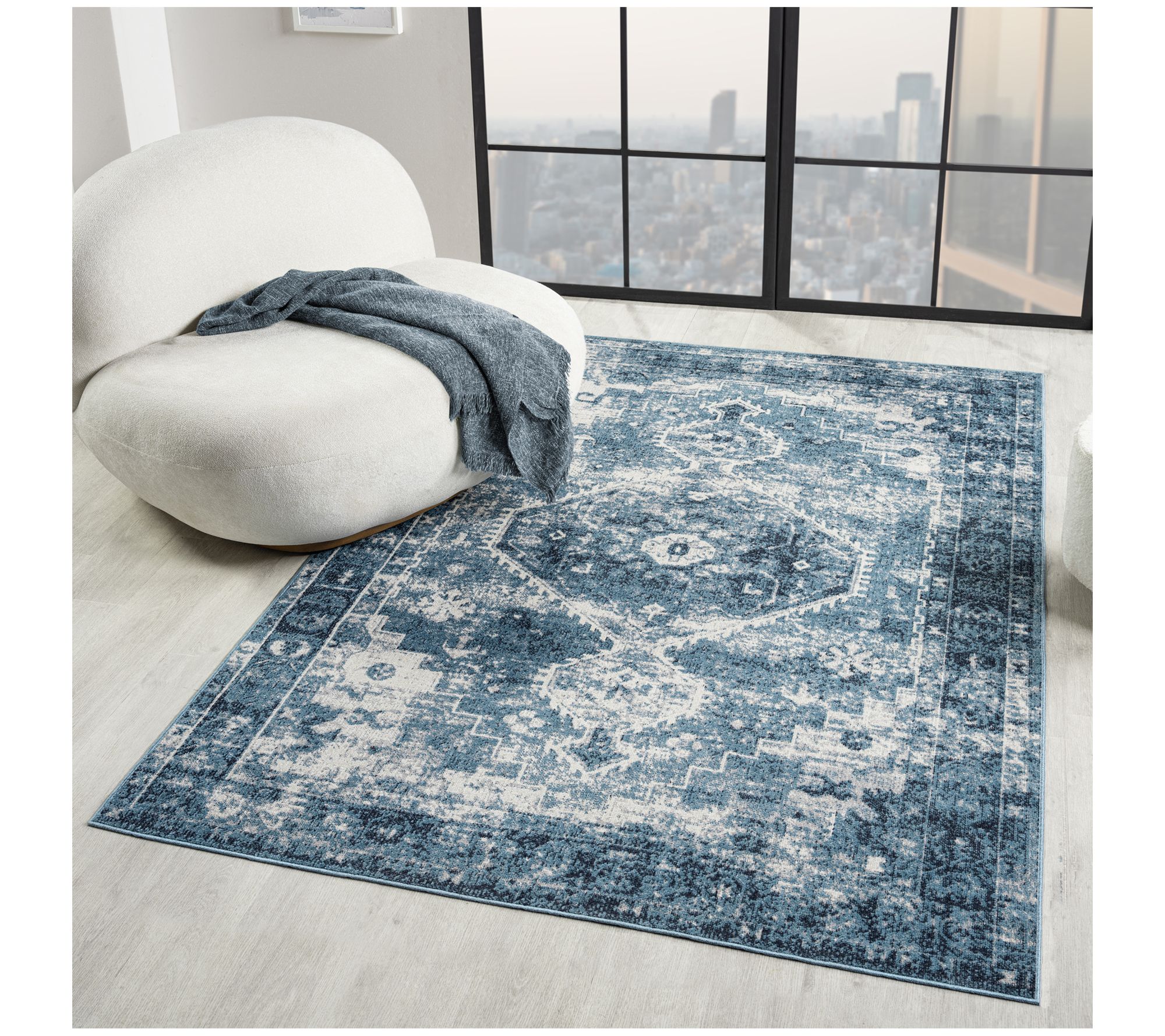 Ox Bay Distressed Medallion Polyester Indoor Rug, 7'9" x 9'9"