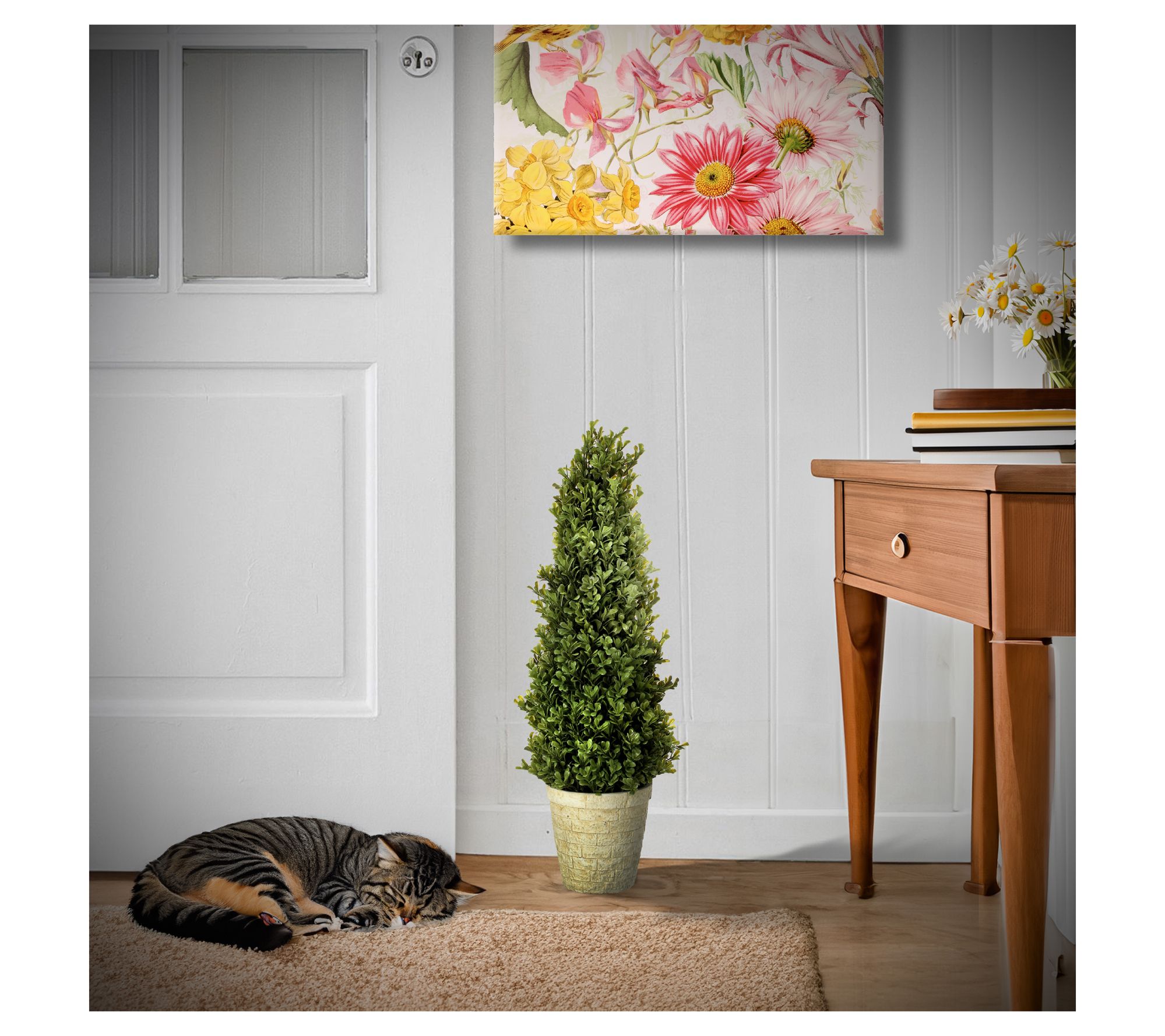 24" Potted Spring Boxwood Cone Topiary by Valerie