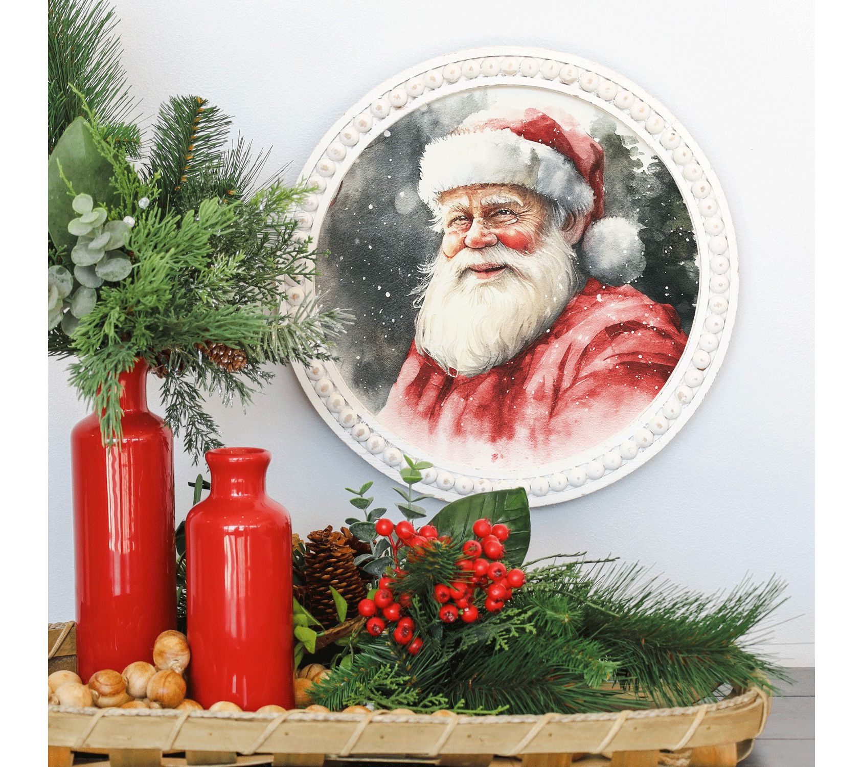 Sincere Surroundings 14" Watercolor Santa Beaded Art