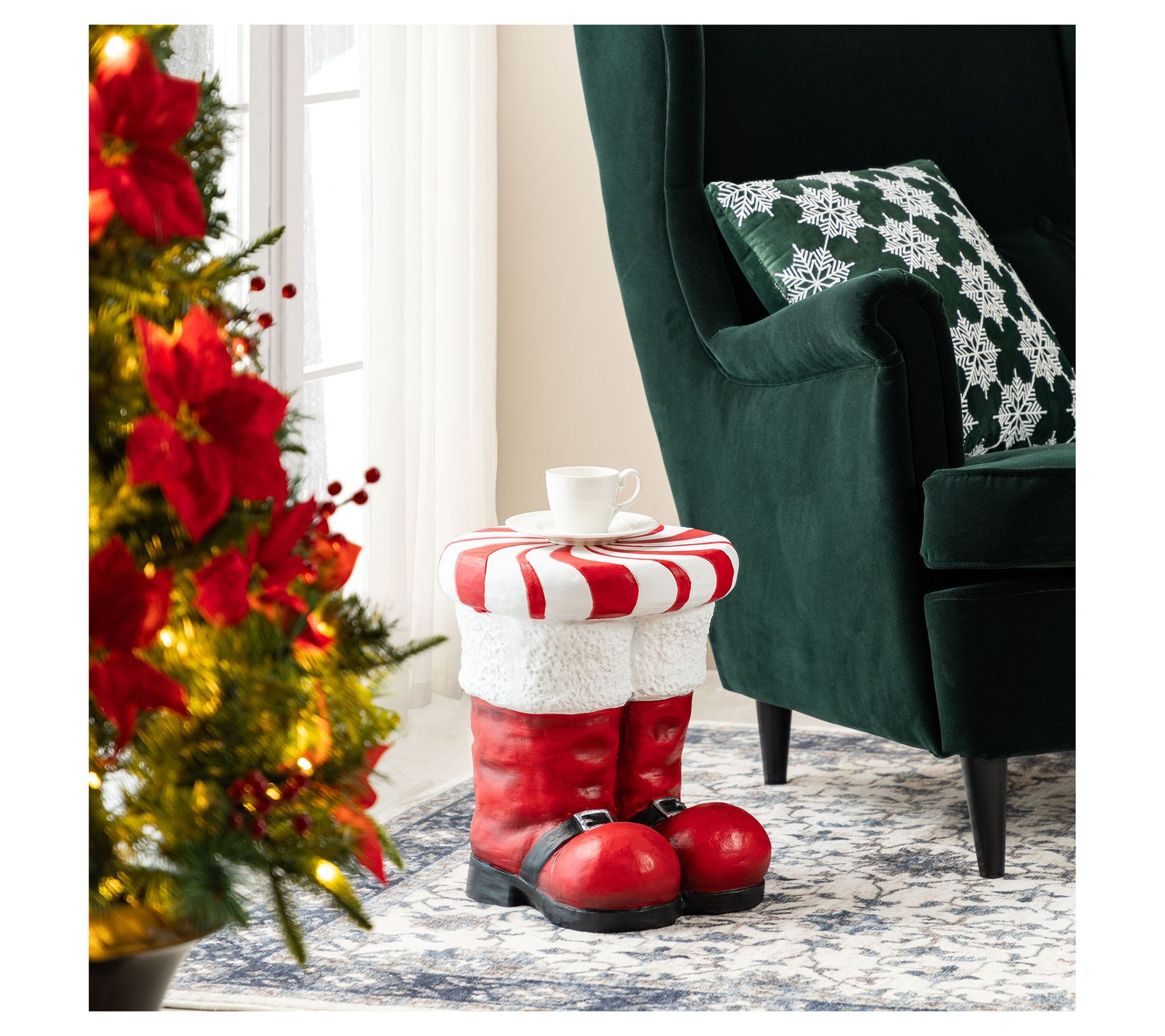 Glitzhome 14.5"H Christmas Peppermint Boot Stool/Table