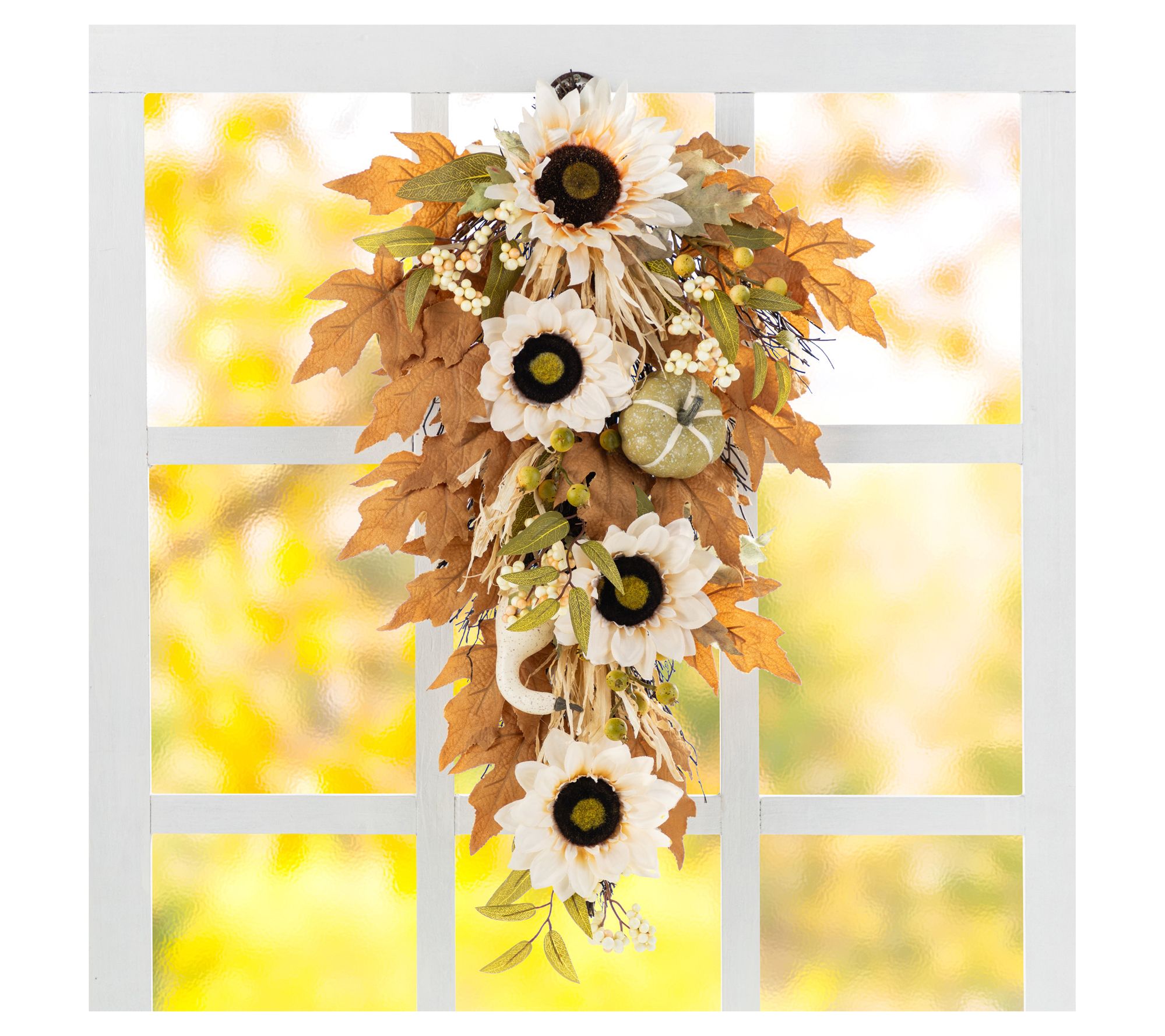 Glitzhome 28"H Fall Harvest Sunflower, Pumpkinand Leaf Swag